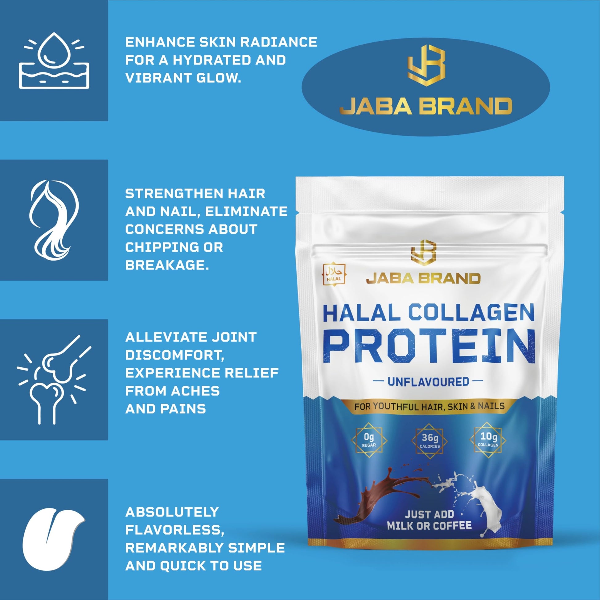 JABA BRAND - Halal Bovine Collagen Protein Powder for Hair, Nails, Joints and Skin JABA BRANDAu supplements