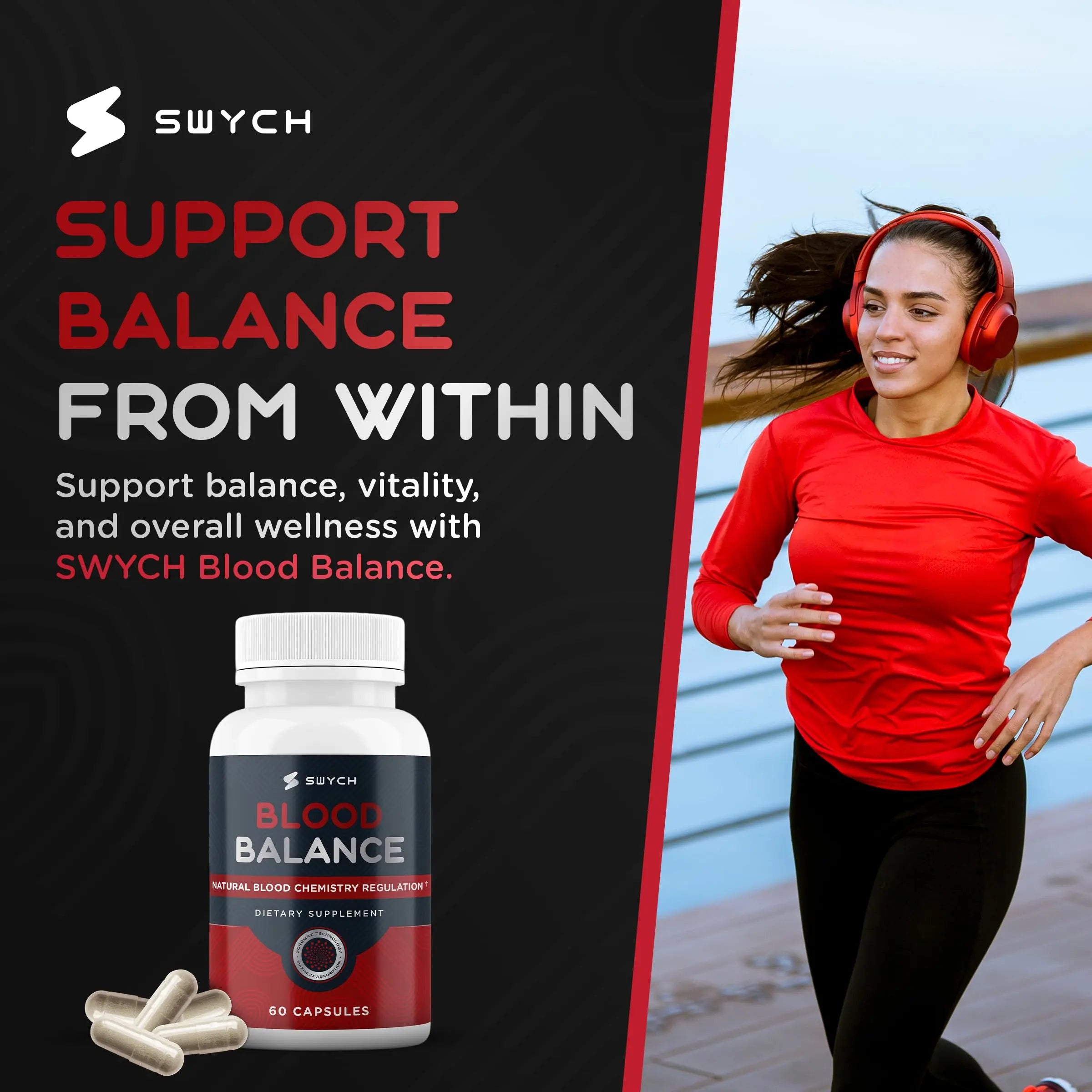 Blood Balance Supplement for Healthy Blood Support, Circulation, Metabolism & Vitality | Energy Formula with Premium Ingredients | Holistic Products to Support Cardiovascular Function – 60 Capsules SWYCHnz supplements