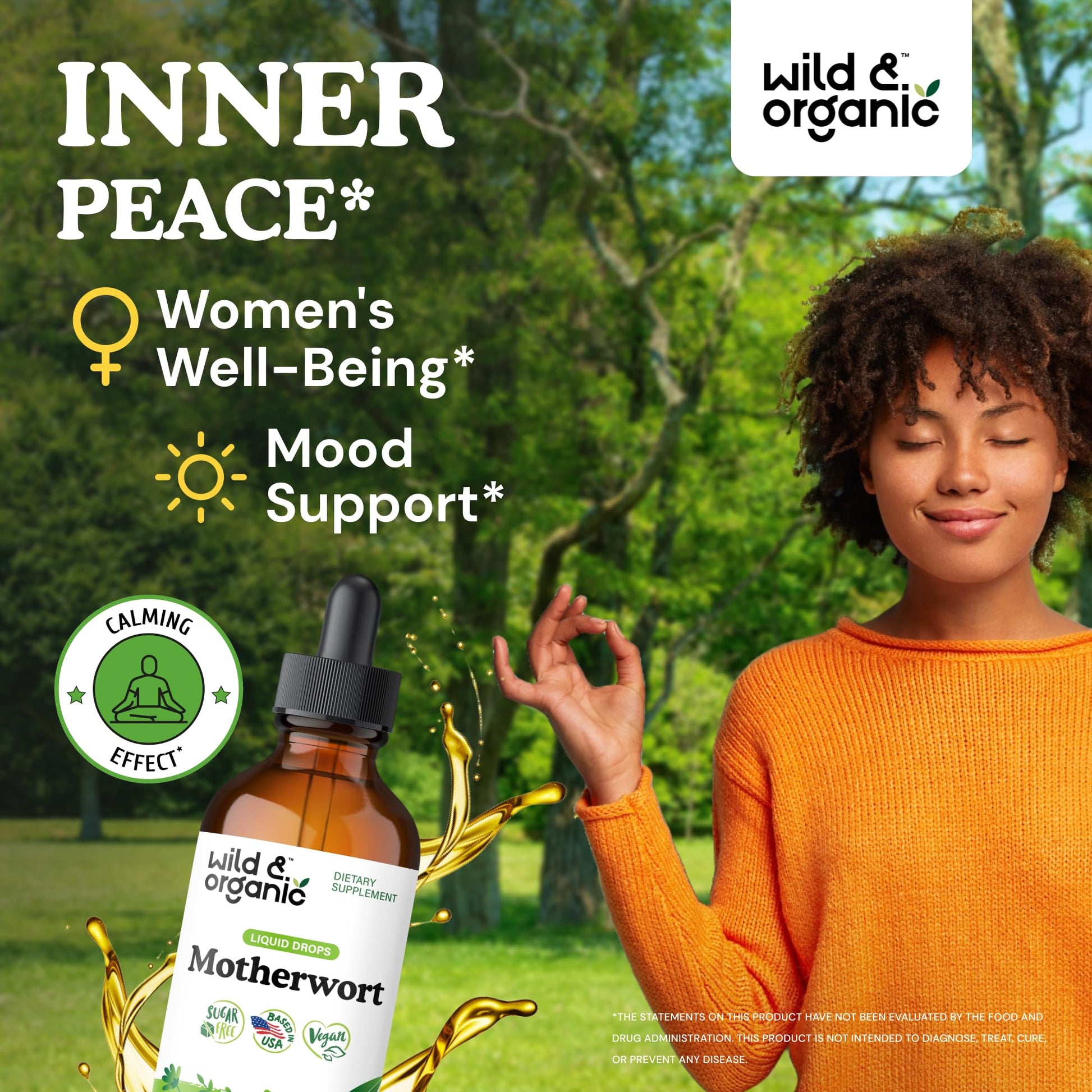 Wild & Organic Motherwort Tincture - Good Mood, Calmness, Overall Support - Supplements for Women with Motherwort Herb - Vegan, Sugar & Alcohol-Free Extract Drops - 4 fl oz Wild & OrganicAu supplements