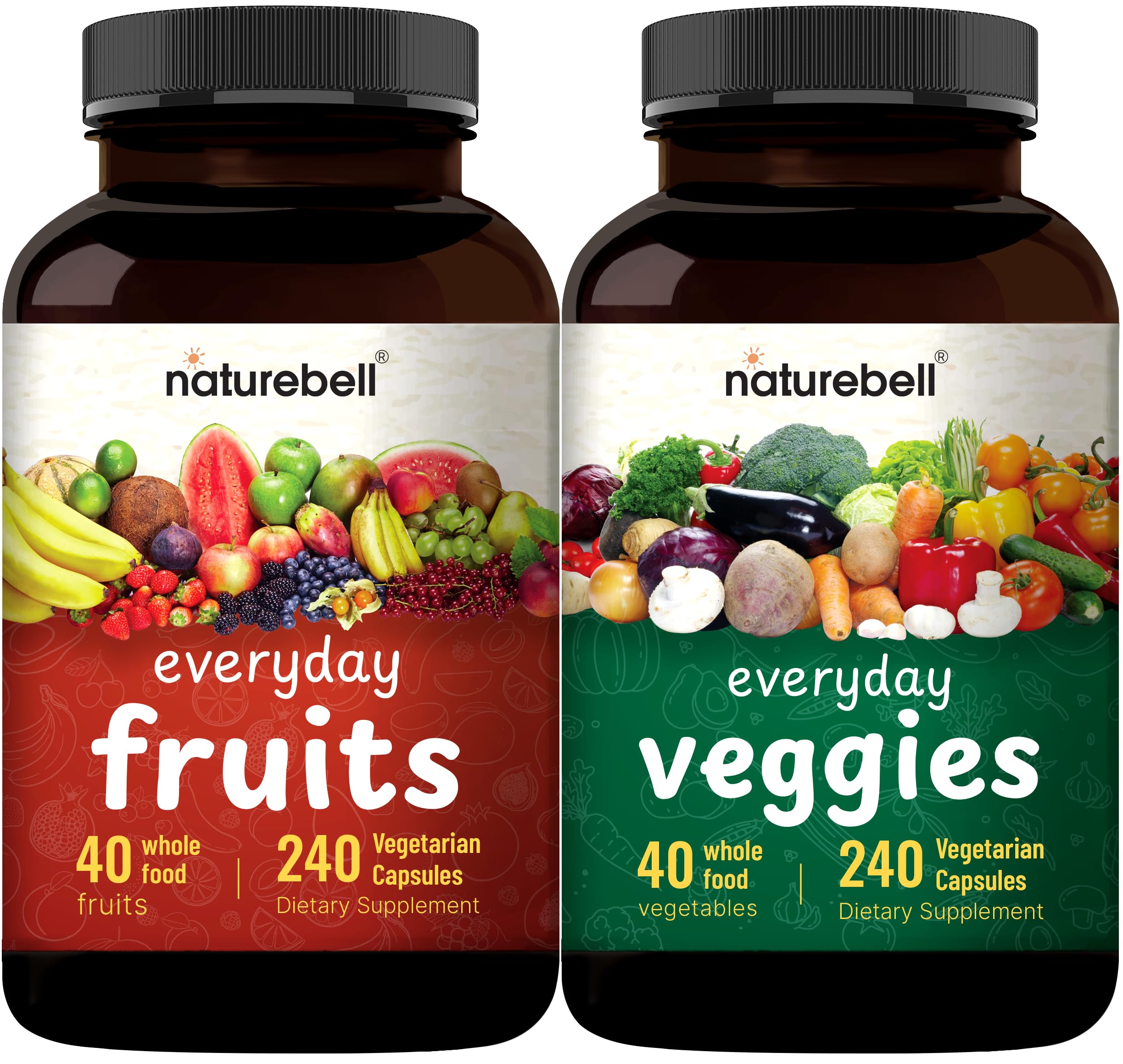 Fruit and Veggies Supplement – 480 Total Vegetarian Capsules | Balance of Natural 40 Whole Fruits & Veggies Blend | Fresh Superfood Formula with Vitamins and Minerals – Non-GMO NatureBellAu supplements