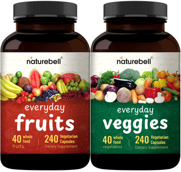 Fruit and Veggies Supplement – 480 Total Vegetarian Capsules | Balance of Natural 40 Whole Fruits & Veggies Blend | Fresh Superfood Formula with Vitamins and Minerals – Non-GMO NatureBellAu supplements