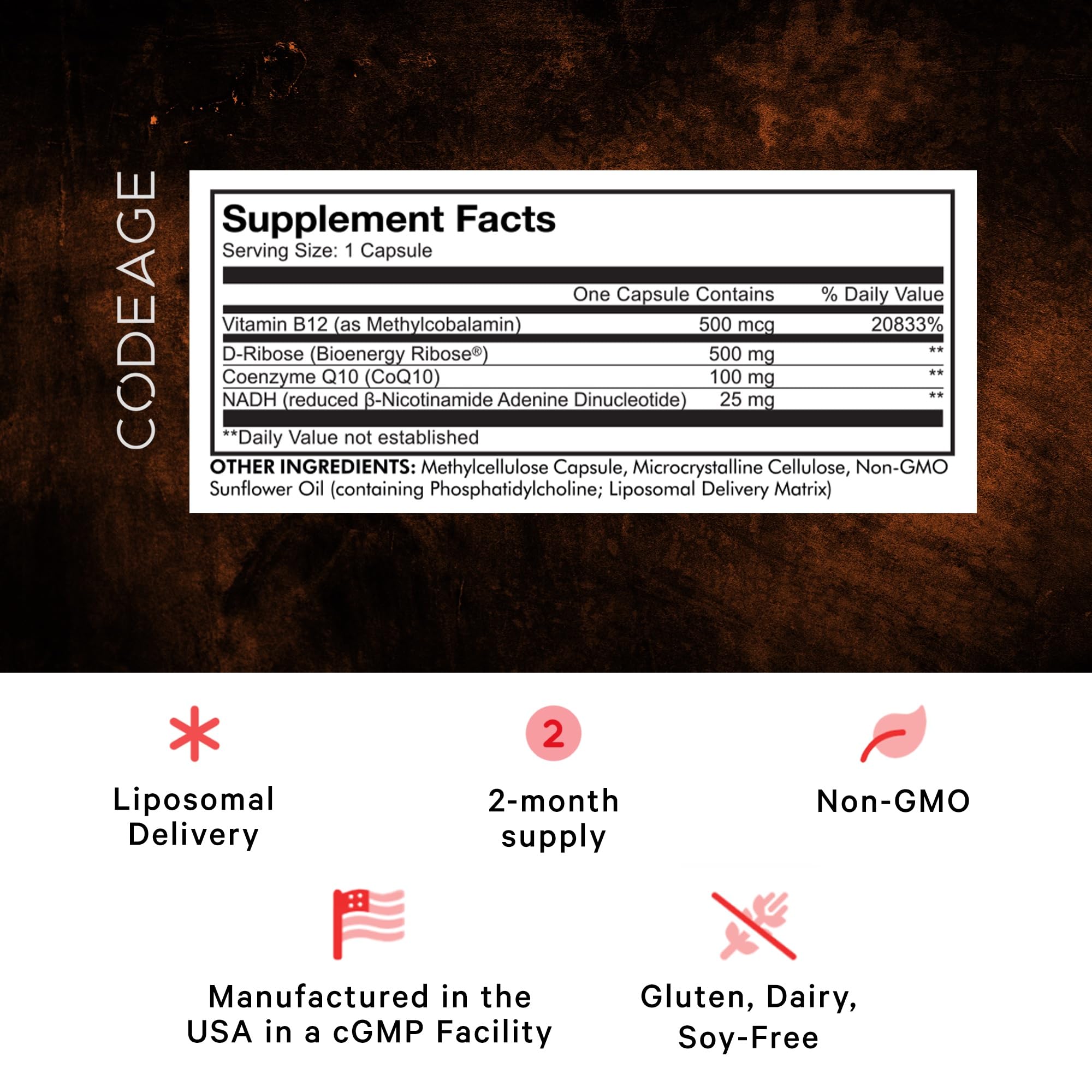 Codeage Liposomal NADH+ Supplement - CoQ10 - Vitamin B12 - D-Ribose Bioenergy CodeageUS supplements