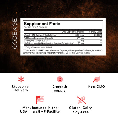 Codeage Liposomal NADH+ Supplement - CoQ10 - Vitamin B12 - D-Ribose Bioenergy CodeageUS supplements