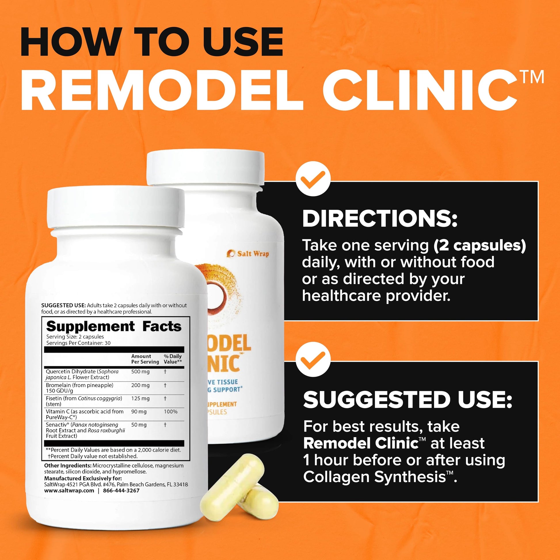 SaltWrap Remodel Clinic - Joint Remodeling Supplement for Senescent Cell Removal and Scar Tissue - Improve Mobility, Reduce Connective Tissue Stiffness - Fisetin, Quercetin, Bromelain - 60 Capsules SaltWrapAu supplements