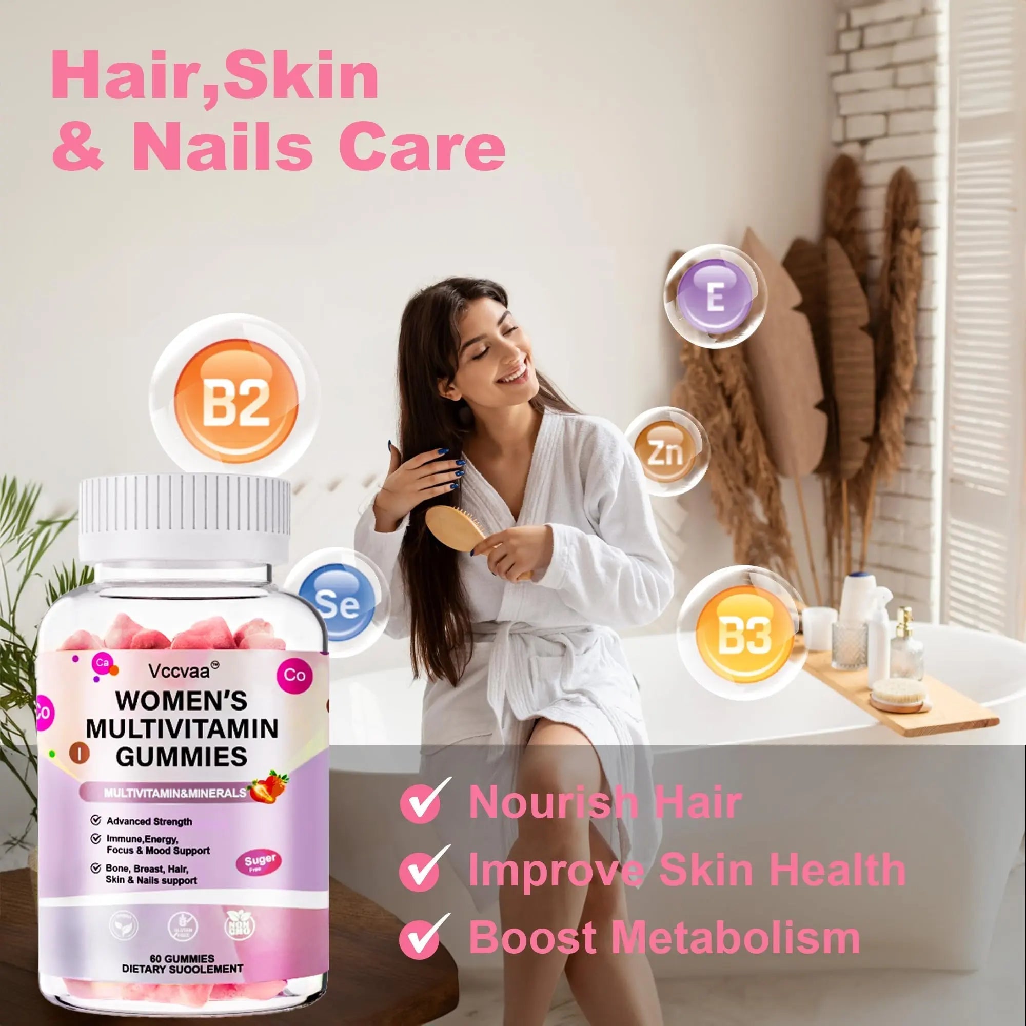 Vccvaa Sugar Free Multivitamin Gummies for Women 14+ with Iron, Inositol, Folate, Vitamins A C D3 E B12 K2, Herbal & Mineral Blend VccvaaAu supplements