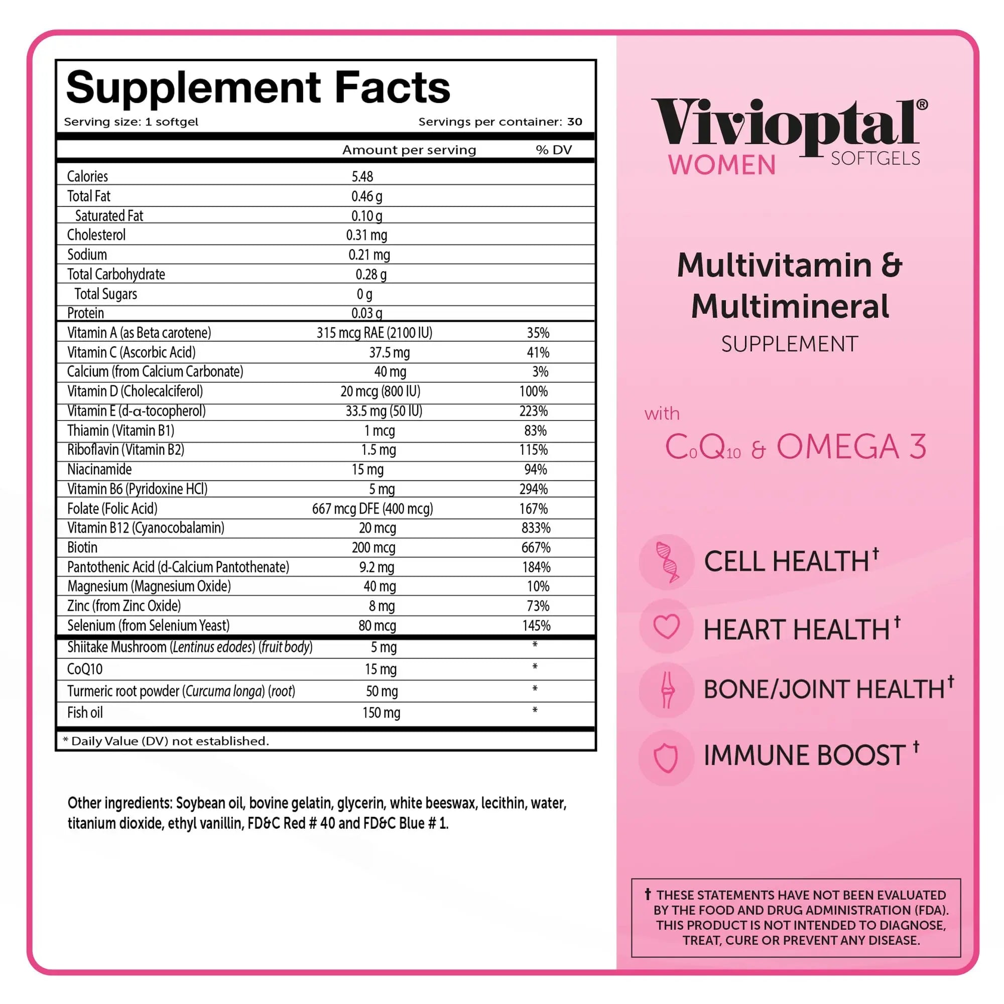 Vivioptal Women, 30 Capsules, CoQ10 & Omega-3, Multivitamin & Multimineral, Gluten Free, German Formula Vivioptal VitaminsAu supplements