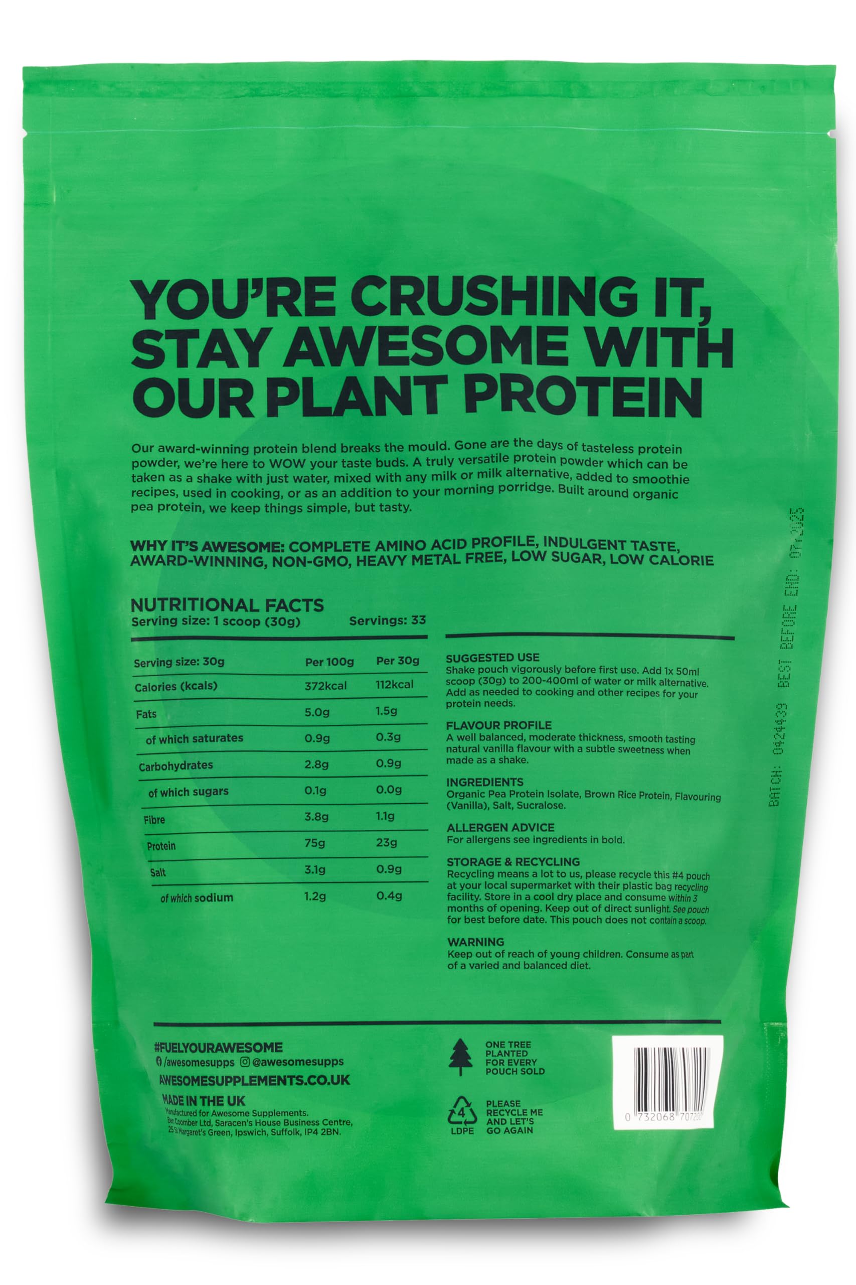 Vanilla Awesome Protein Powder by Ben Coomber | 1kg Vegan Organic Flavoured Protein Ben CoomberAu supplements