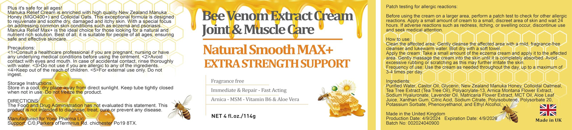 HIKCOSLLY New Zealand Bee Venom Cream, High Strength Recovery Muscle Joint Cream, Natural Organic, Soothe Back, Neck, Hands, Feet, Shoulder, Leg, Knee, Ankle Pain HIKCOSLLYAu supplements