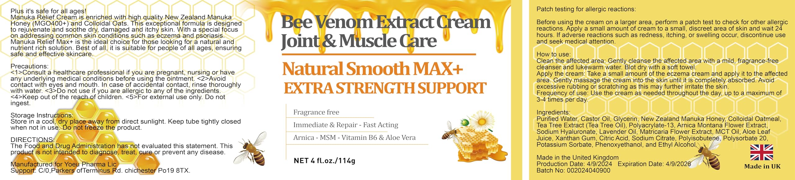 HIKCOSLLY New Zealand Bee Venom Cream, High Strength Recovery Muscle Joint Cream, Natural Organic, Soothe Back, Neck, Hands, Feet, Shoulder, Leg, Knee, Ankle Pain HIKCOSLLYAu supplements