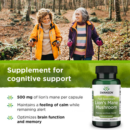 Swanson Lion's Mane Mushroom Capsules - 500 mg Each, 60 Capsules SwansonUS supplements