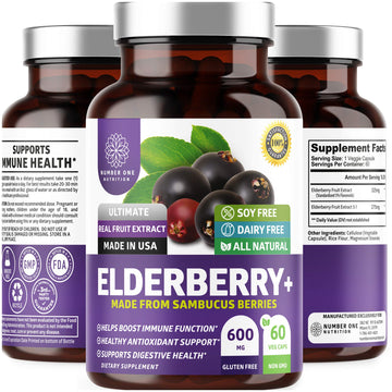N1N Premium Black Elderberry Capsules for Adults [Max Strength] Pure and Potent Elderberry from Sambucus Nigra to Support Immunity & Skin Health, Non-GMO, Gluten Free, 60 Veg Caps Number One NutritionAu supplements