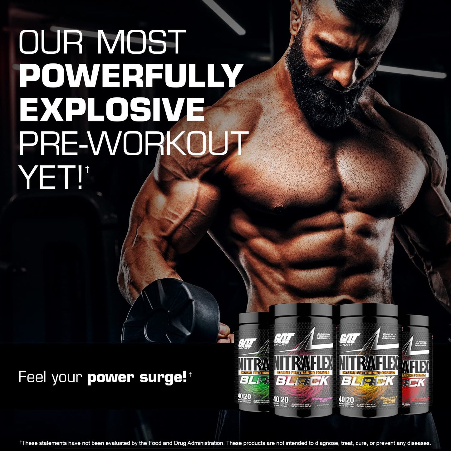 GAT SPORT Nitraflex Black Pre-Workout Powder, Extreme Pre-Training Formula for Men GAT SPORTUS supplements