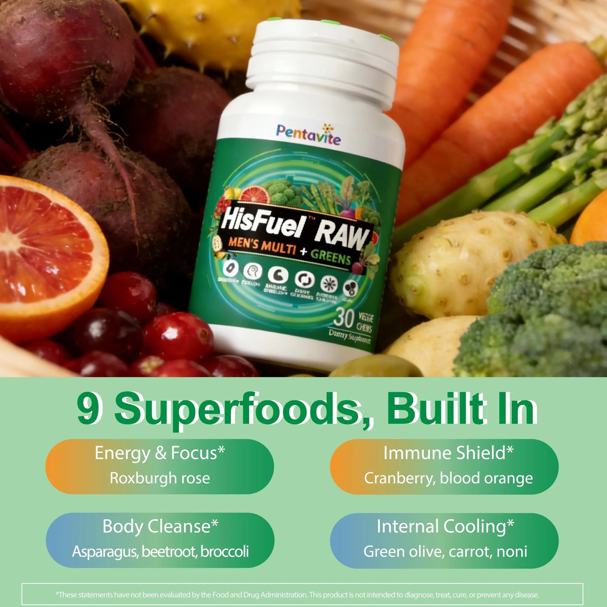 Pentavite HisFuel Multivitamin for Men, 20-in-1 Mens Vitamins with Natrual Fruits & Veggies, Vitamins & Minerals, Taurine, Boost Energy & Health PentaviteAu supplements