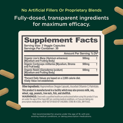The Genius Brand Genius Mushrooms - Plant-Based Supplement for Immune, Focus & Energy Support - Lion's Mane, Cordyceps & Reishi The Genius BrandUS supplements