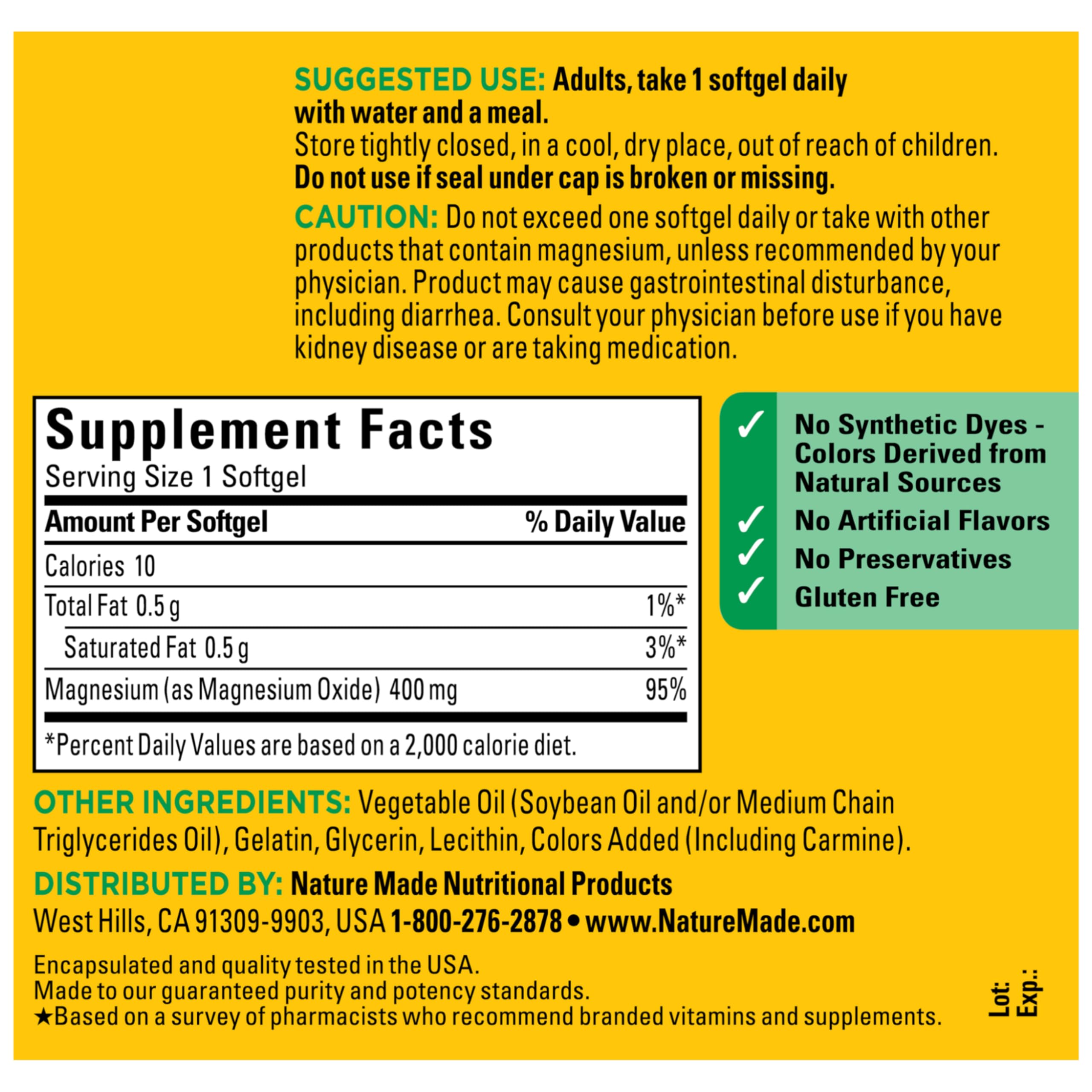 Nature Made Magnesium Oxide 400 mg Softgels, Extra Strength Magnesium Supplements for Men and Women, Support for Muscle, Nerve, Bone and Heart, 110 Day Supply Nature MadeAu supplements