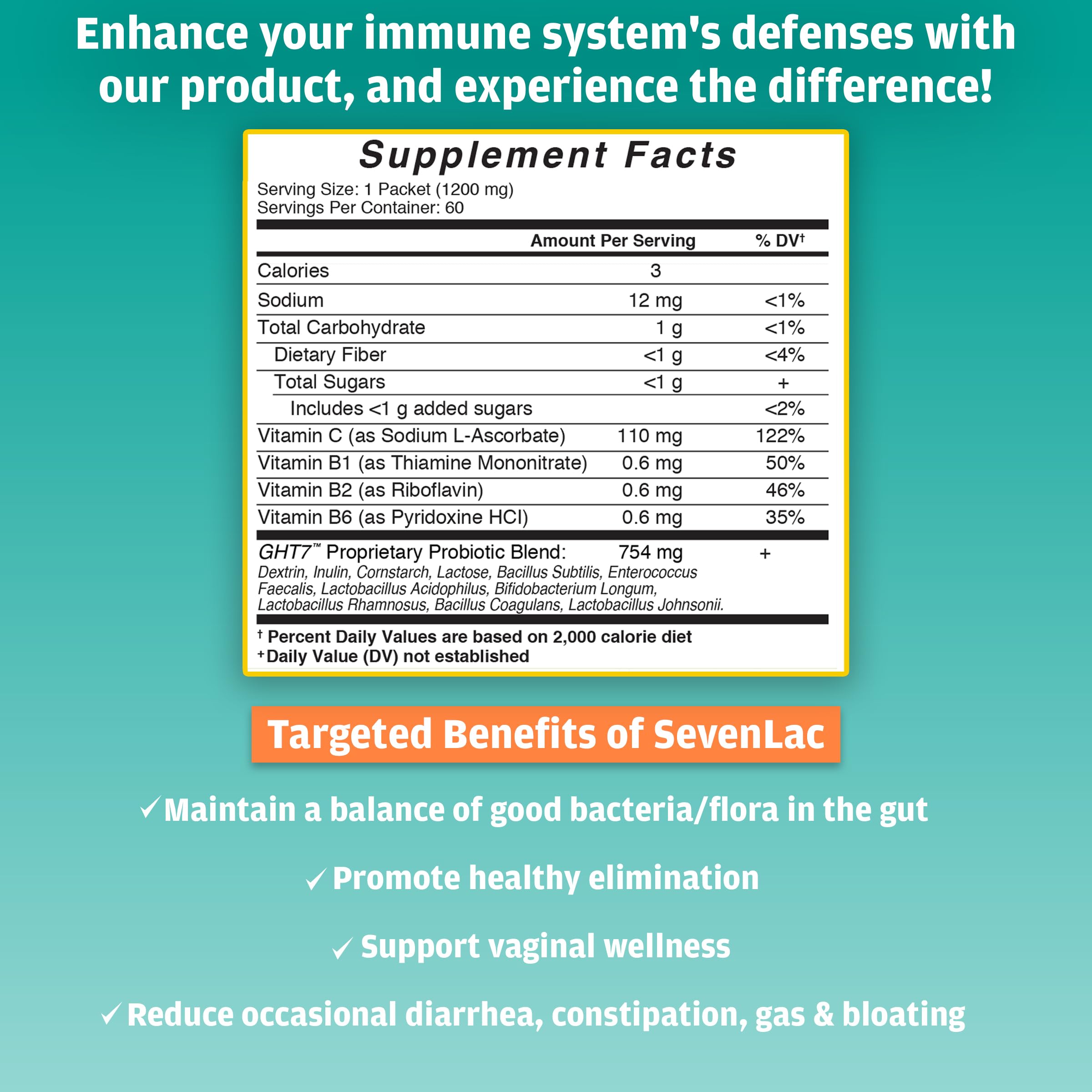 Global Health Trax SevenLac Apple Probiotic Powder Drink Mix, Probiotics for Women, Men, and Kids – Smooth Digestive Support - Relieves Constipation and Gas – 60 Packets, 2.54 Oz, Non-GMO, Gluten-Free ght Global Health TraxAu supplements
