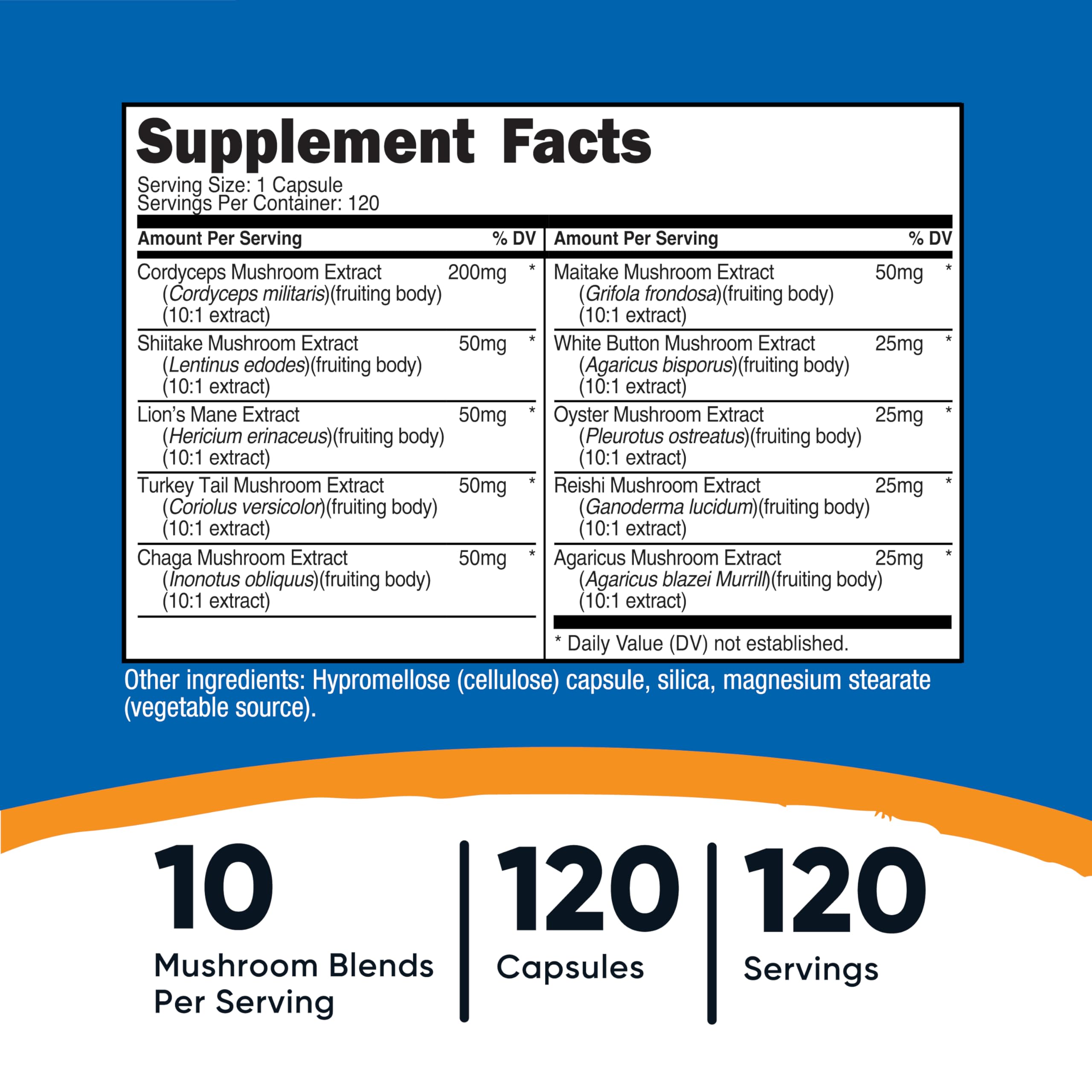 Nutricost Mushroom Complex Supplement, 120 Capsules - 10 Mushroom Blend (with Reishi, Maitake, Shiitake, Lion's Mane, and More) - Non-GMO and Gluten Free NutricostAu supplements