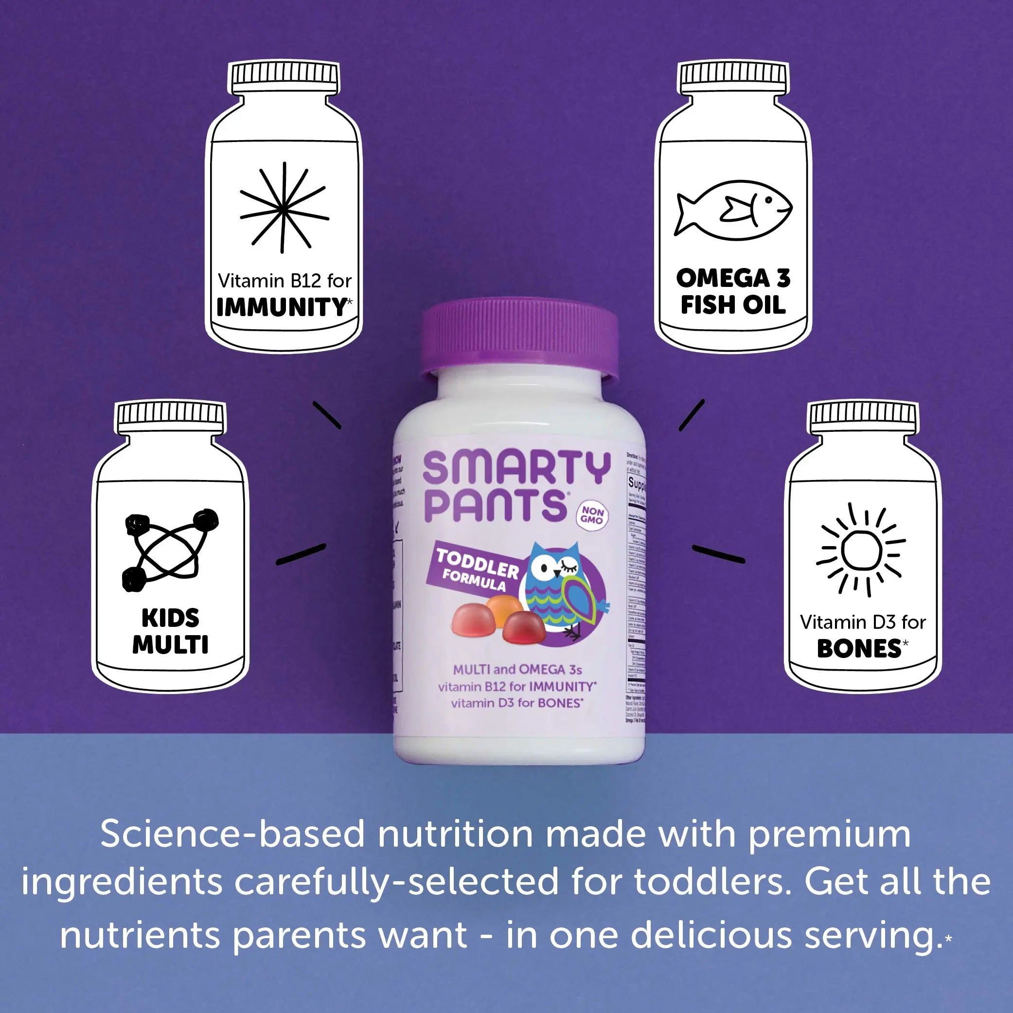 SmartyPants Toddler Multivitamin Gummies: Omega 3 Fish Oil (EPA/DHA), Vitamin D3, C, Vitamin B12, B6 & Organic Kids Multivitamin Gummies: Probiotics, Omega 3 (ALA), Vitamin D3, C, Vitamin B12 SmartyPantsAu supplements