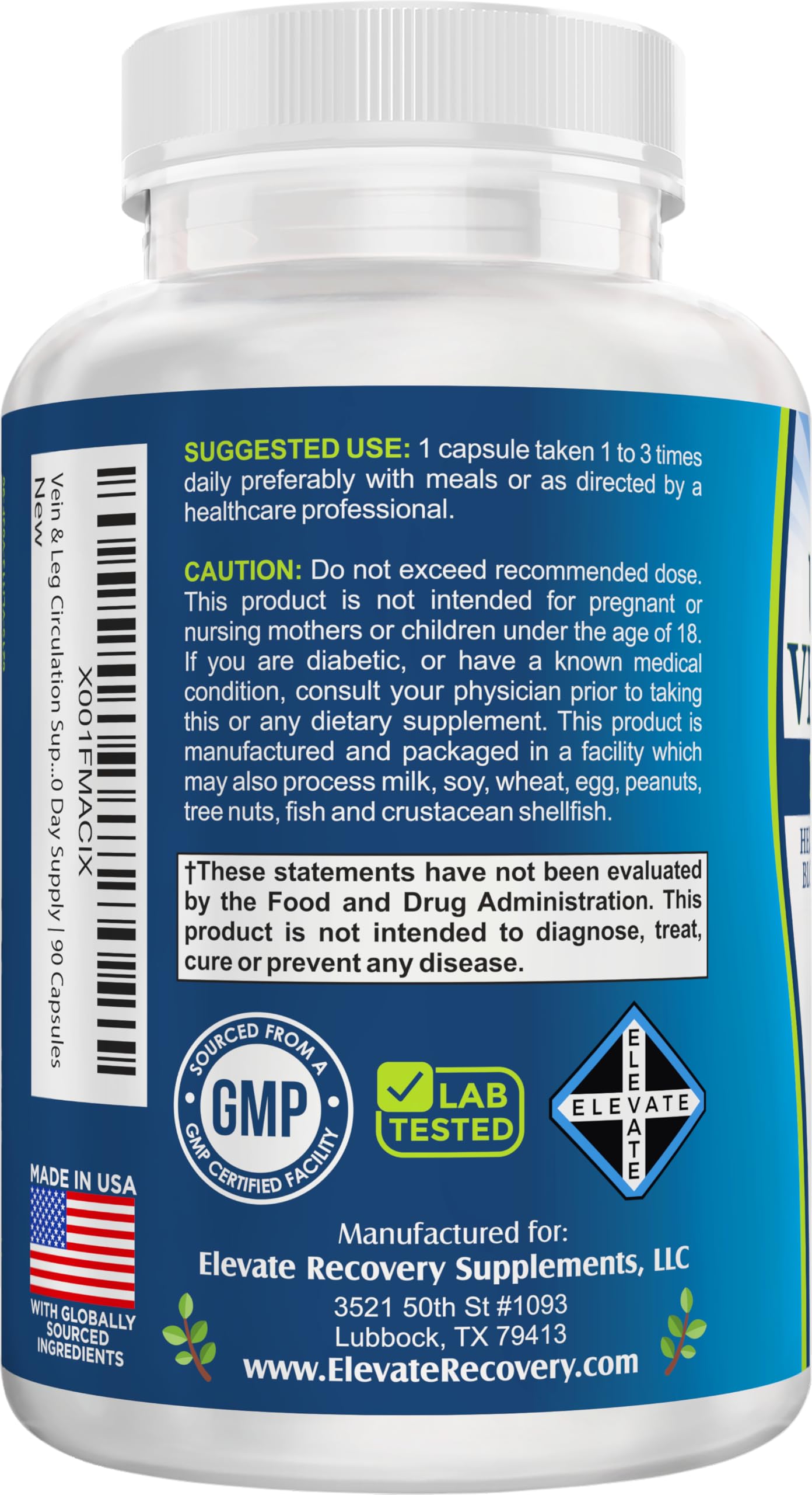 8-in-1 Vein & Leg Health Circulation Support Supplements | Leg + Vein Formula | Circulatory Support Supplement | 1-Month Supply | 90 Capsules Elevate Recovery SupplementsAu supplements