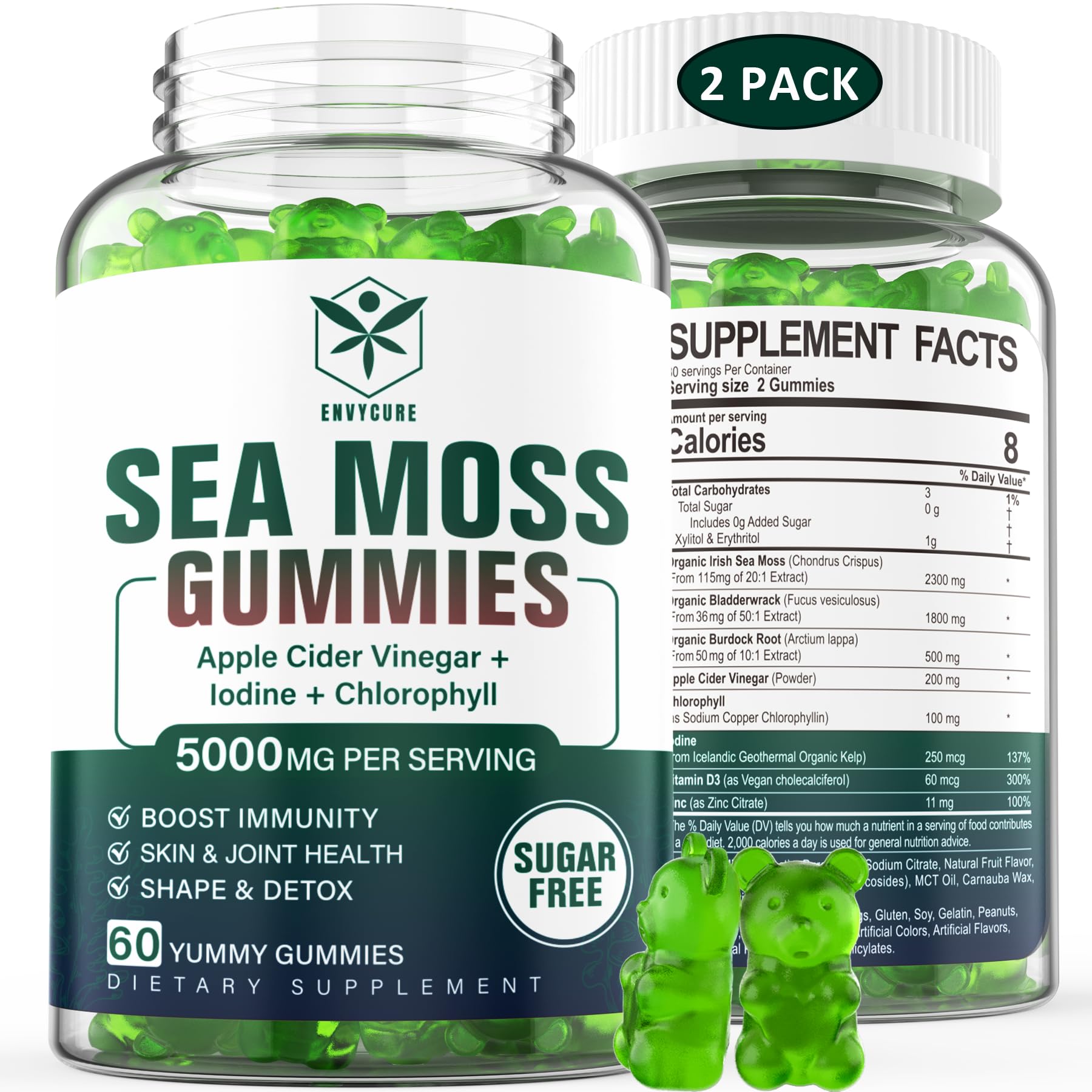 Sugar-Free Sea Moss Iodine Gummies 5000mg, Extra Strength Irish Moss Gel Supplement EnvyCureAu supplements