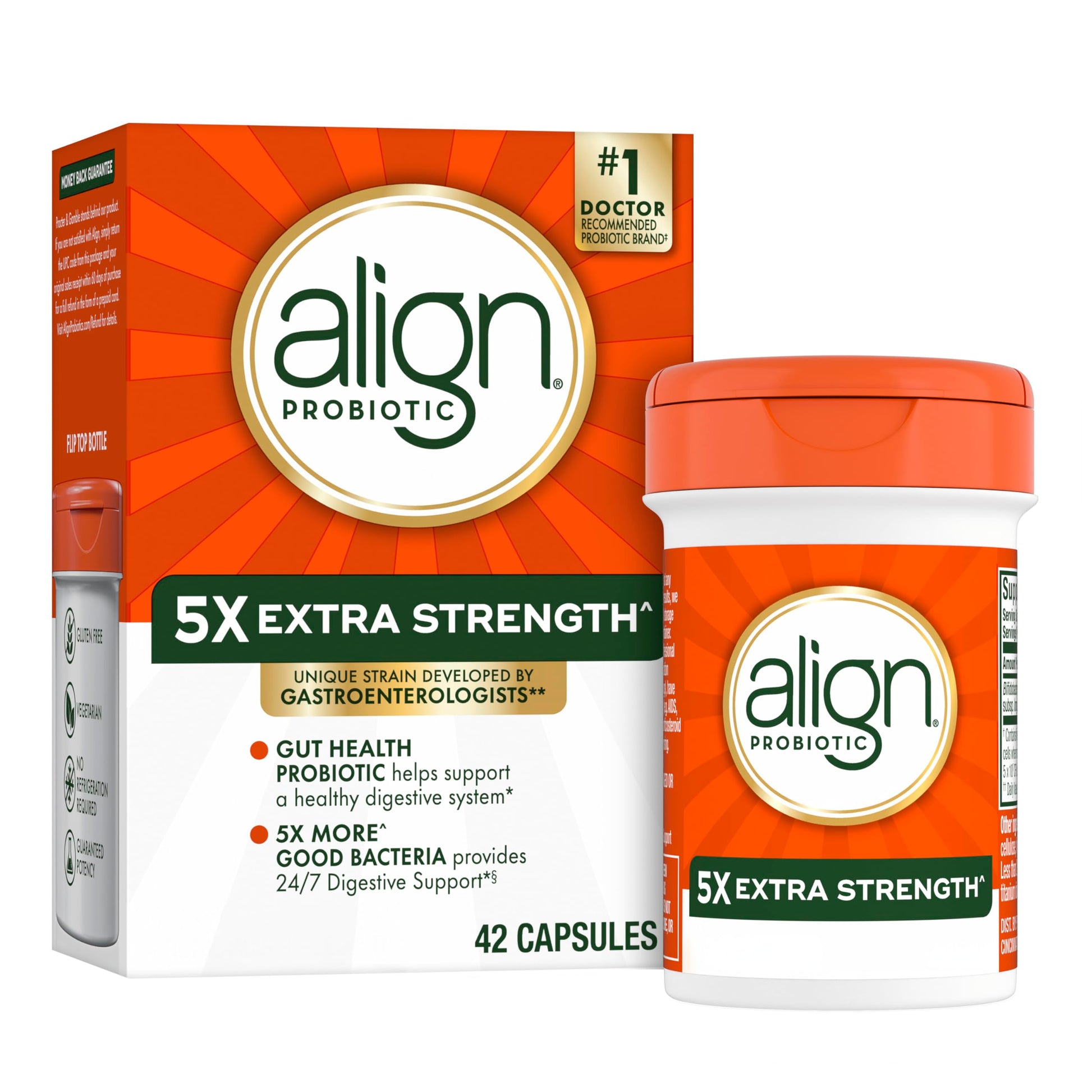 Align Probiotic, Extra Strength, Probiotics for Women and Men, Probiotics for Men, Probiotic Capsules have 5X CFUs, 42 Capsules AlignAu supplements