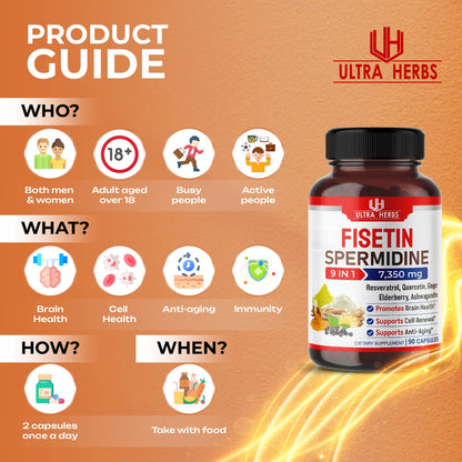 Ultra Fisetin Supplements Complex 7350mg Resveratrol 1000mg Quercetin 200mg ULTRA HERBSUS supplements