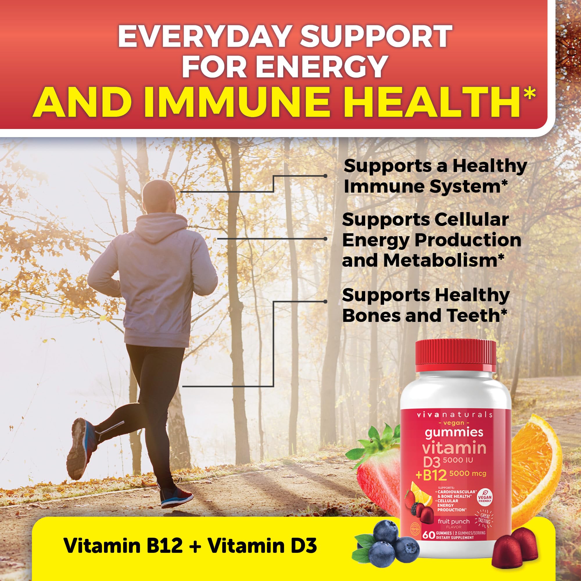 Viva Naturals Plant-Based B12 Gummies with Vitamin D3 - Chewable 5000mcg B12 Viva NaturalsAu supplements