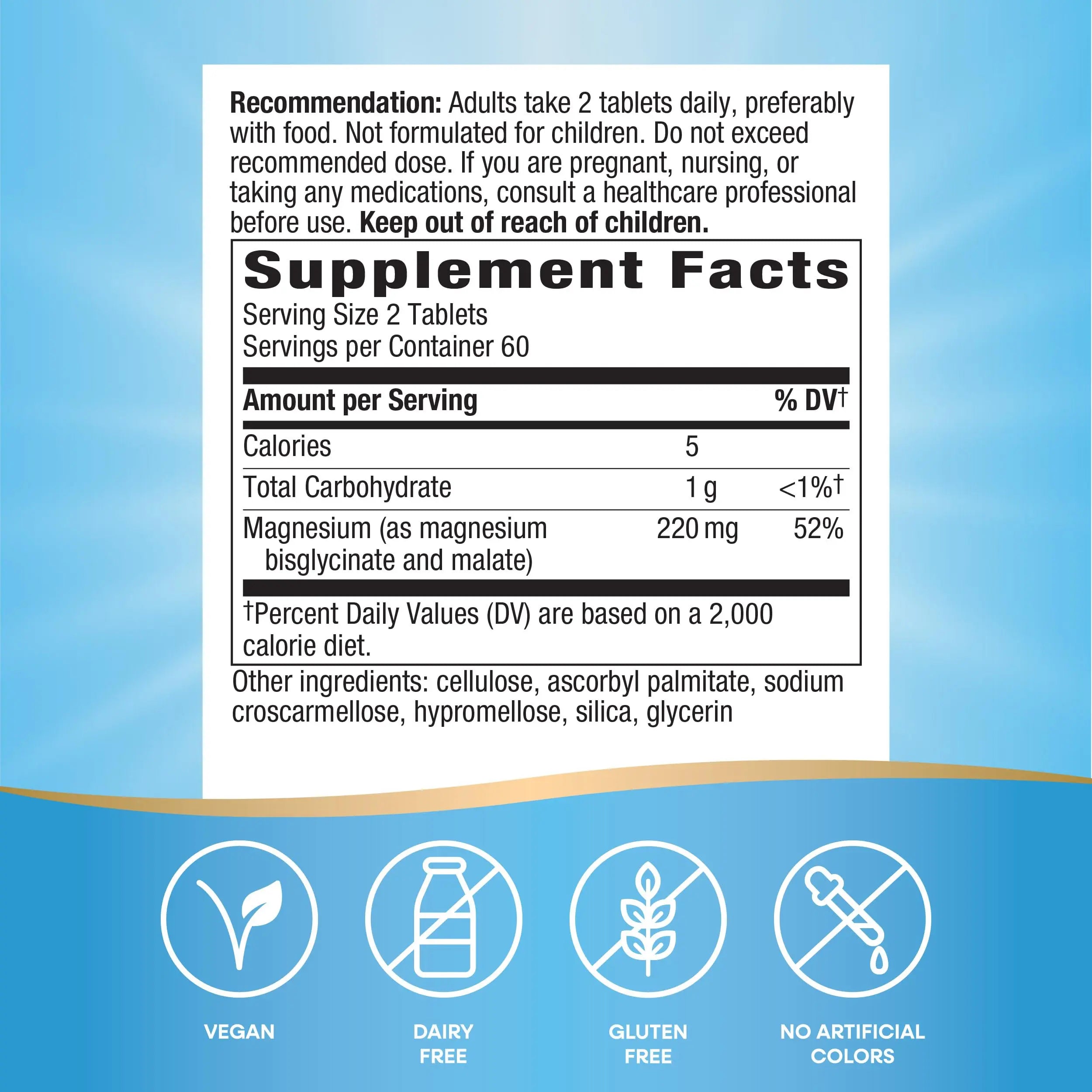 Nature's Way Magnesium Glycinate Complex, Supports Heart, Muscle, Nerve Function*, Highly Absorbable, 220 mg per 2-Tablet Serving, No Gluten, Vegan, 120 Tablets Nature's Waynz supplements