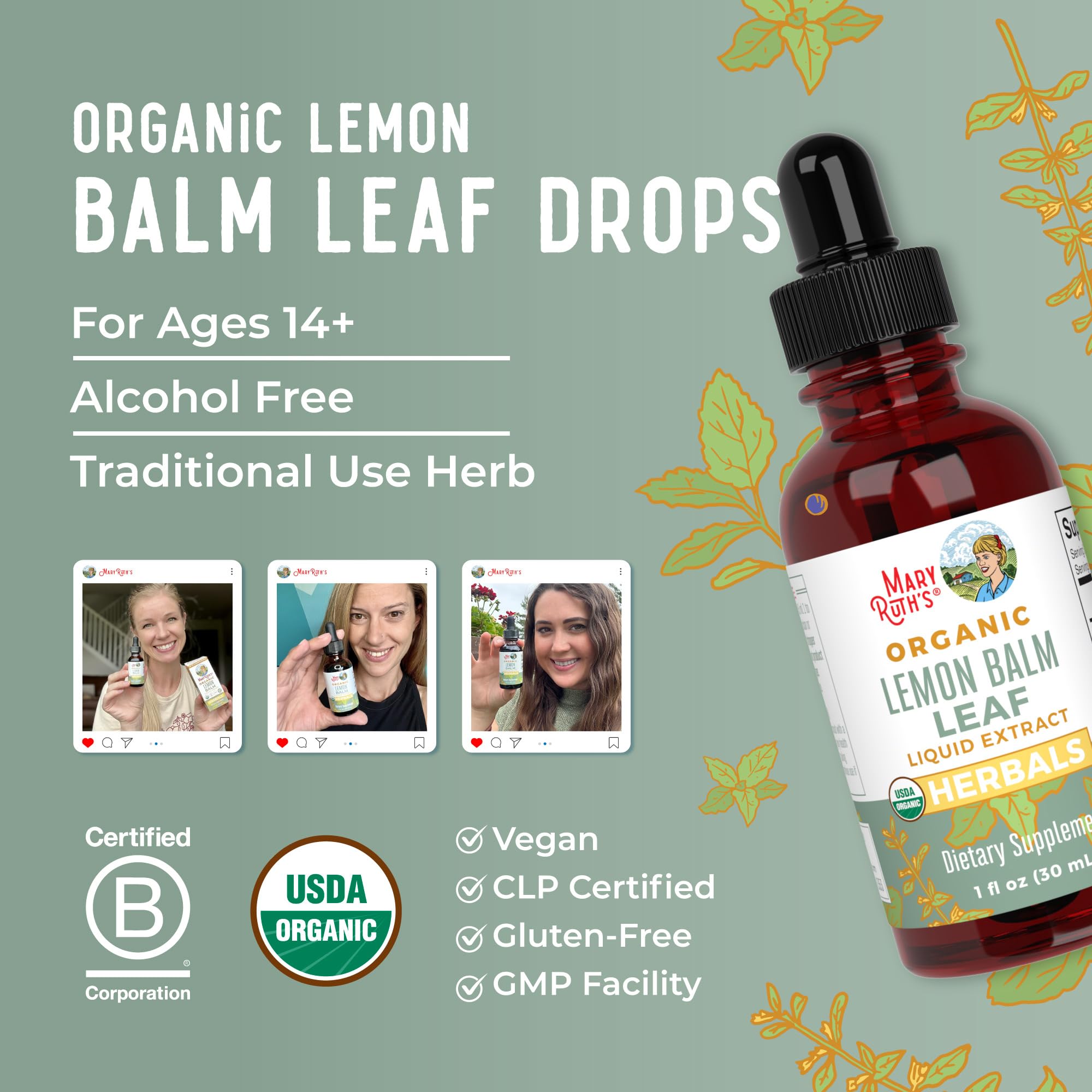 MaryRuth Organics Lemon Balm Leaf Liquid Extract | Mood Support | Relaxation | Calming | Nervine Herbal | Lemon Balm Tincture | USDA Organic | Vegan | Non-GMO | Gluten Free | 1 Fl Oz MARYRUTH'SUS supplements
