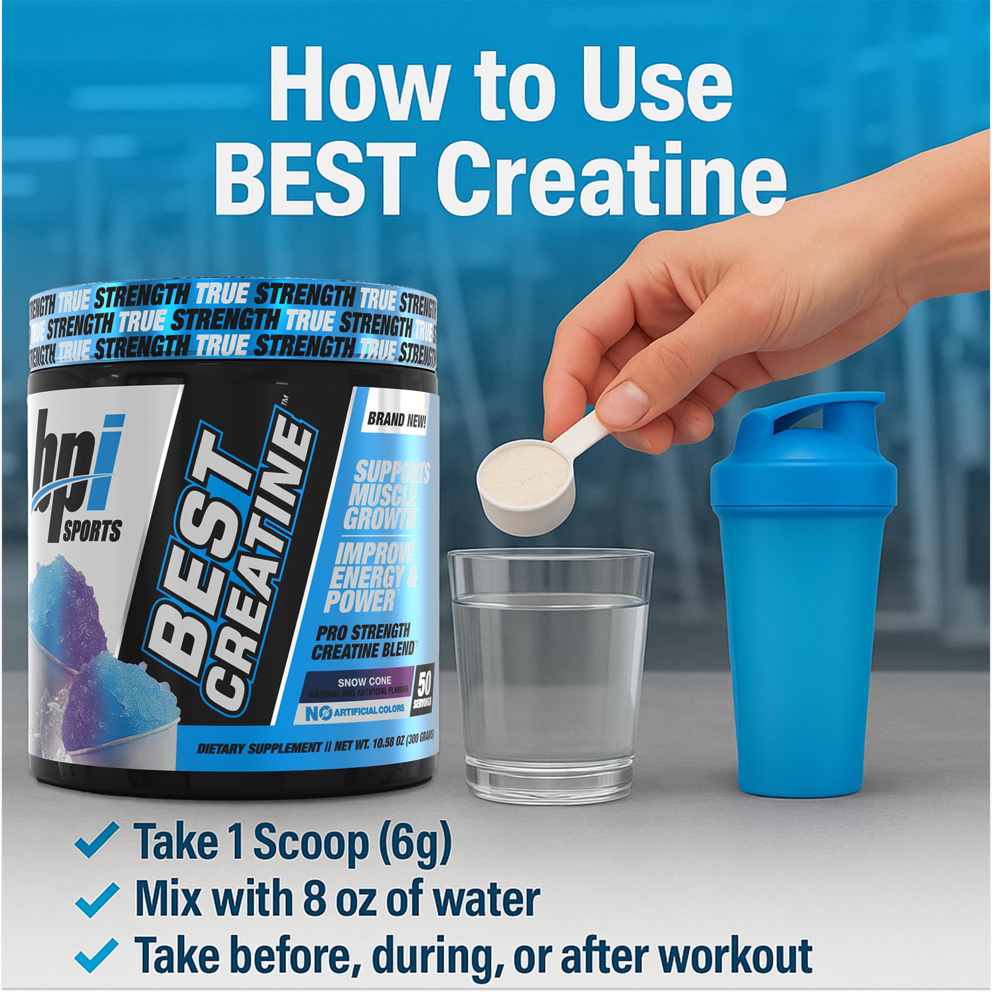 BPI Sports Best Creatine - Creatine Monohydrate Powder for Men & Women, Himalayan Salt - Strength, Pump, Endurance, Muscle Growth, Muscle Definition - No Bloat - Snow Cone - 50 servings - 10.58 Oz BPI SportsAu supplements