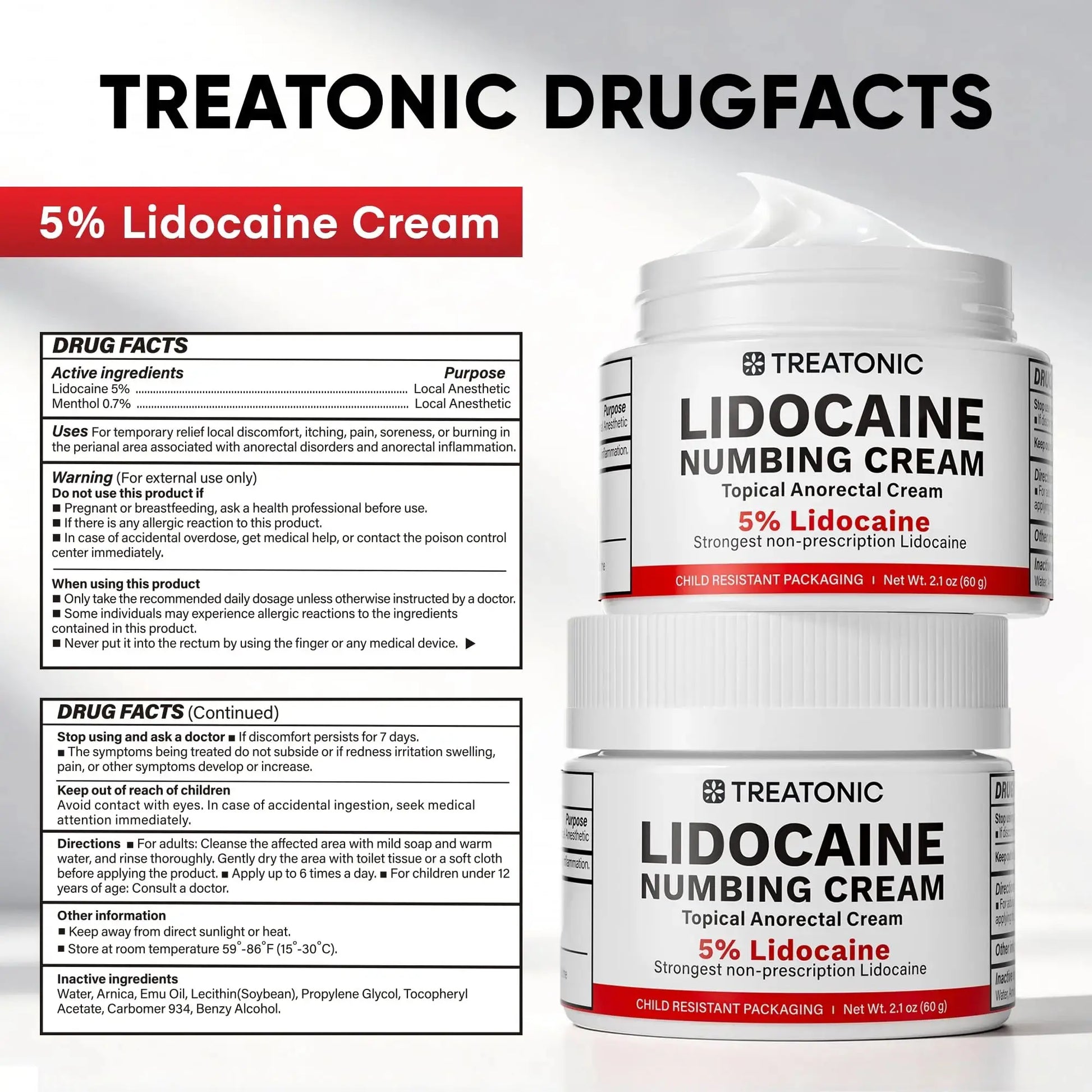 5% Lidocaine Topical Numbing Cream: Maximum Strength Topical Anesthetic Numb Cream for Pain Relief, Itching, Burning, Soreness, Hemorrhoid - Fast Acting & Long Lasting Numbing Formulation - 2.1 oz TreatonicAu supplements