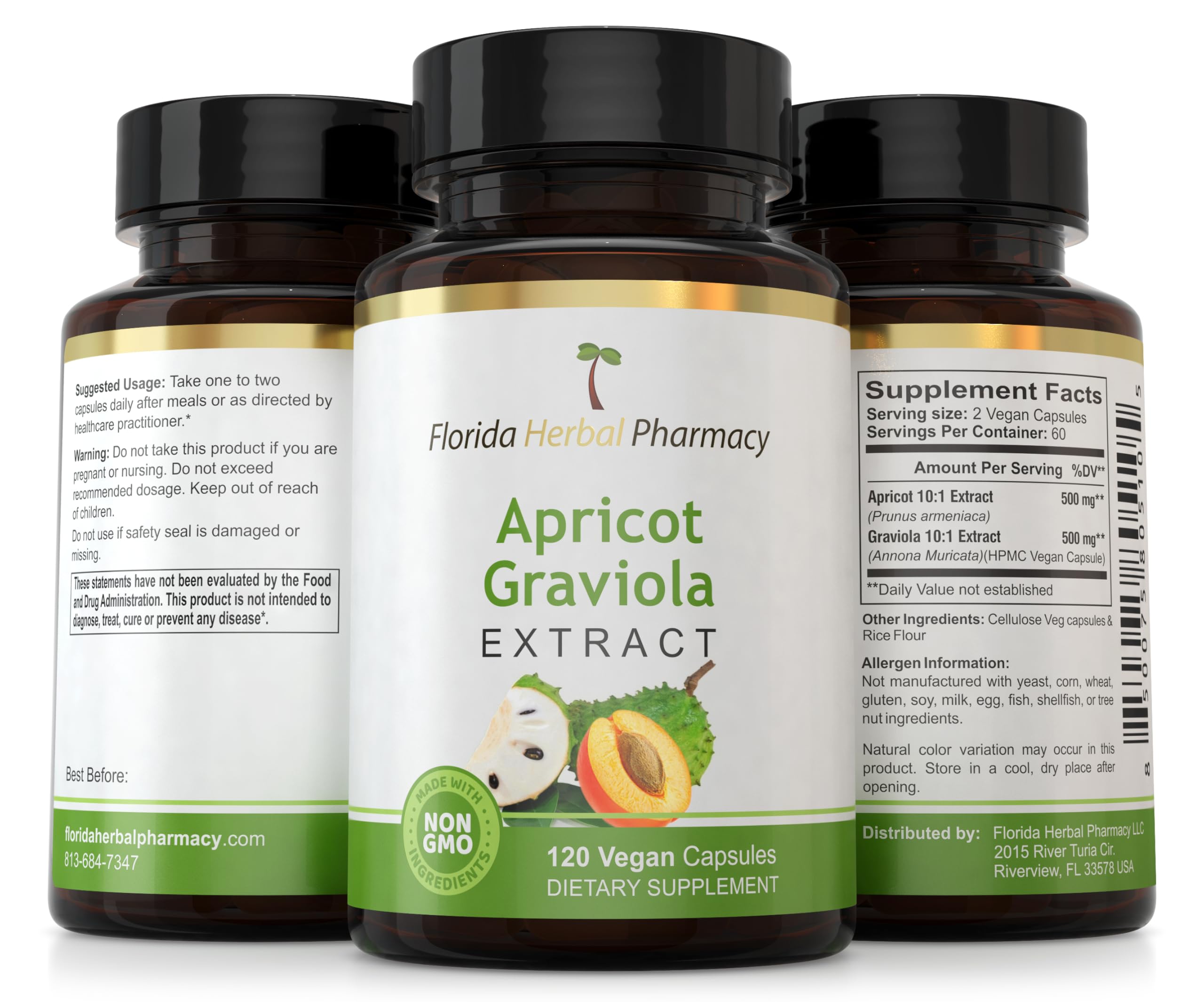Florida Herbal Pharmacy, Apricot-Graviola Supplement Capsules 10:1 (120 Capsules), 1000 mg Serving (Pack of 1) Florida Herbal PharmacyAu supplements