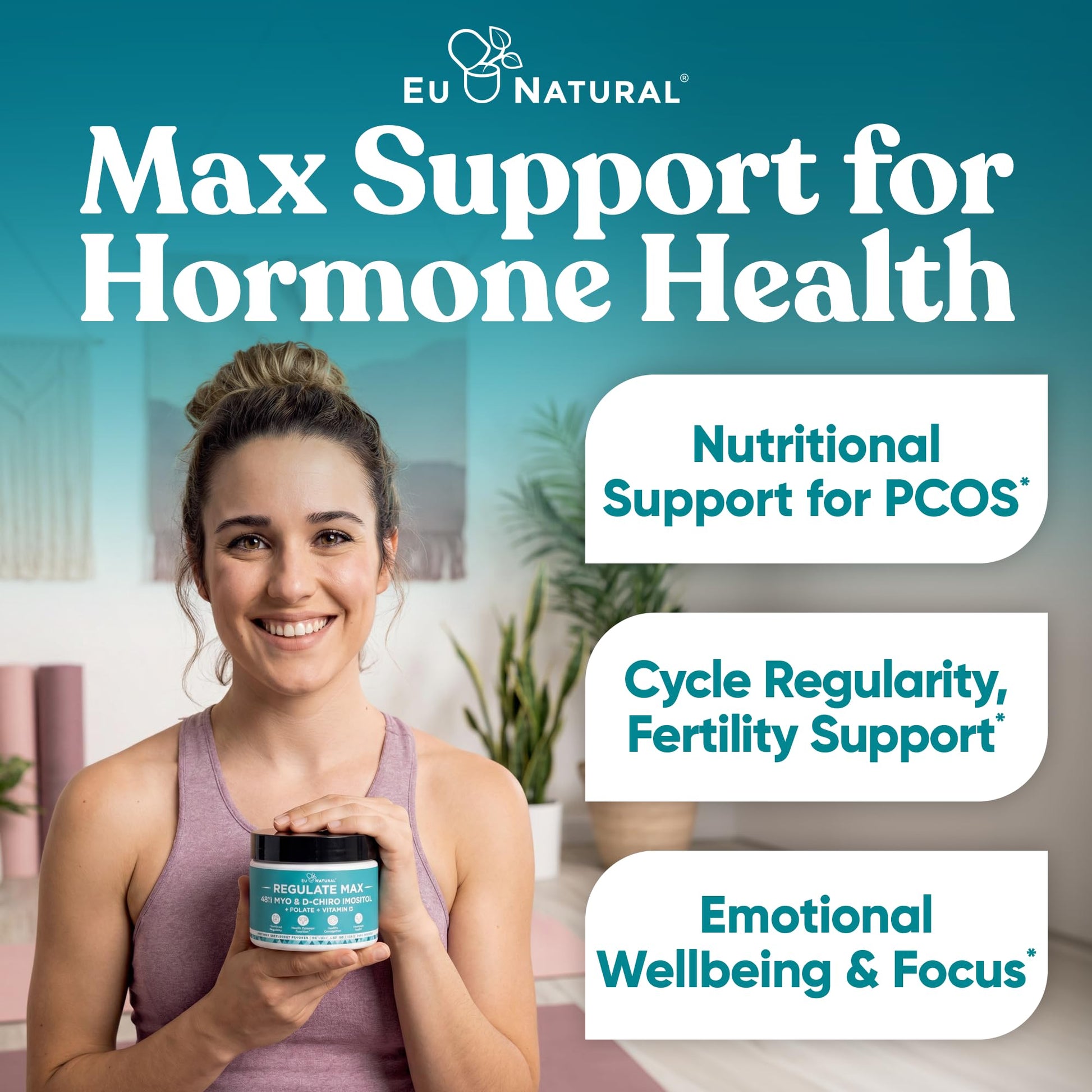 Eu Natural Regulate MAX Myo-Inositol & D-Chiro Inositol Supplement Powder for Women with Vitamin D & Folate Nutritional Support, Hormone Balance & Fertility Support, Unflavored 60 Servings Eu NaturalAu supplements