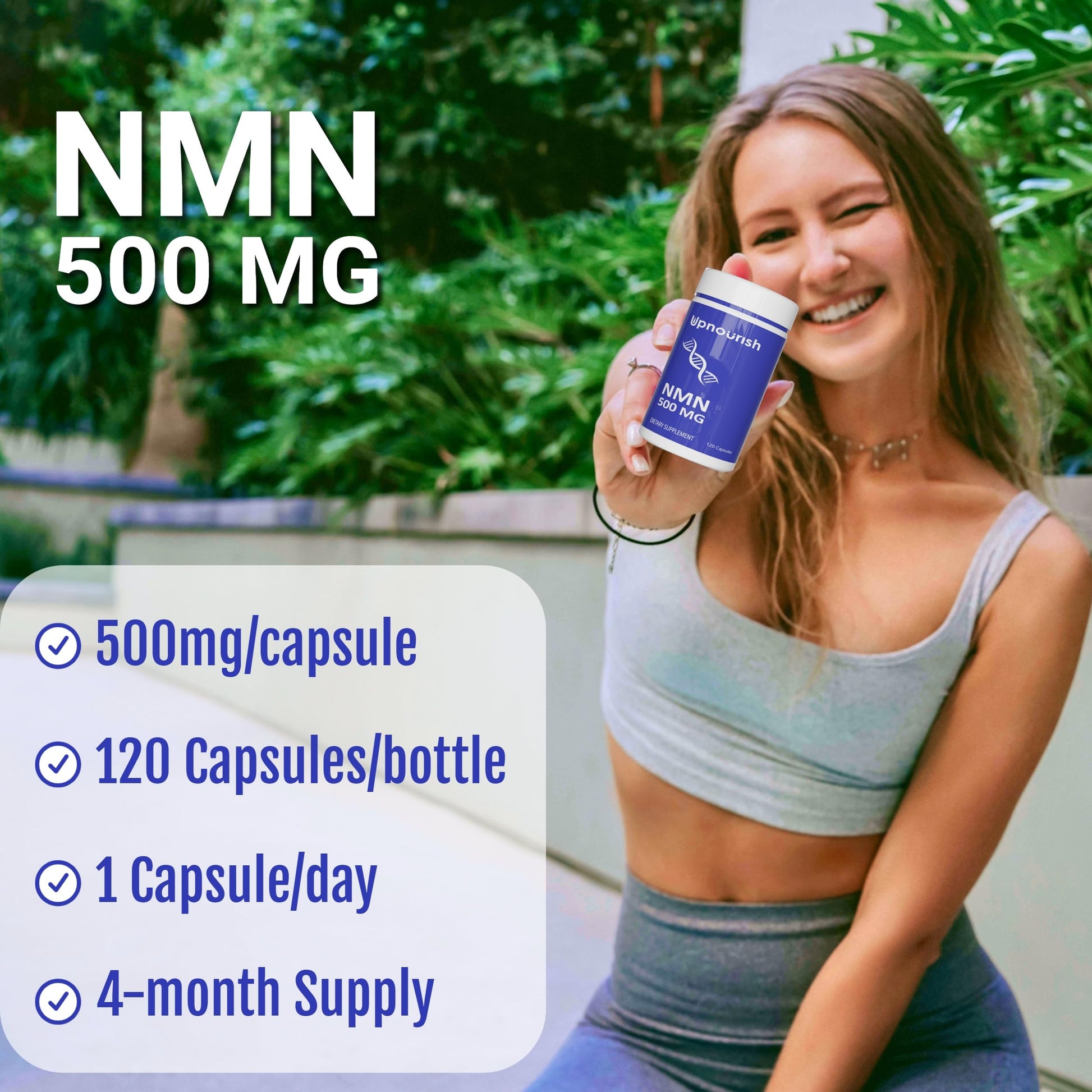 UpNourish NMN 500mg 120 Capsules - Beta Nicotinamide Mononucleotide NAD Supplement - Nicotinamide Riboside Alternative for Women & Men UpNourishAu supplements
