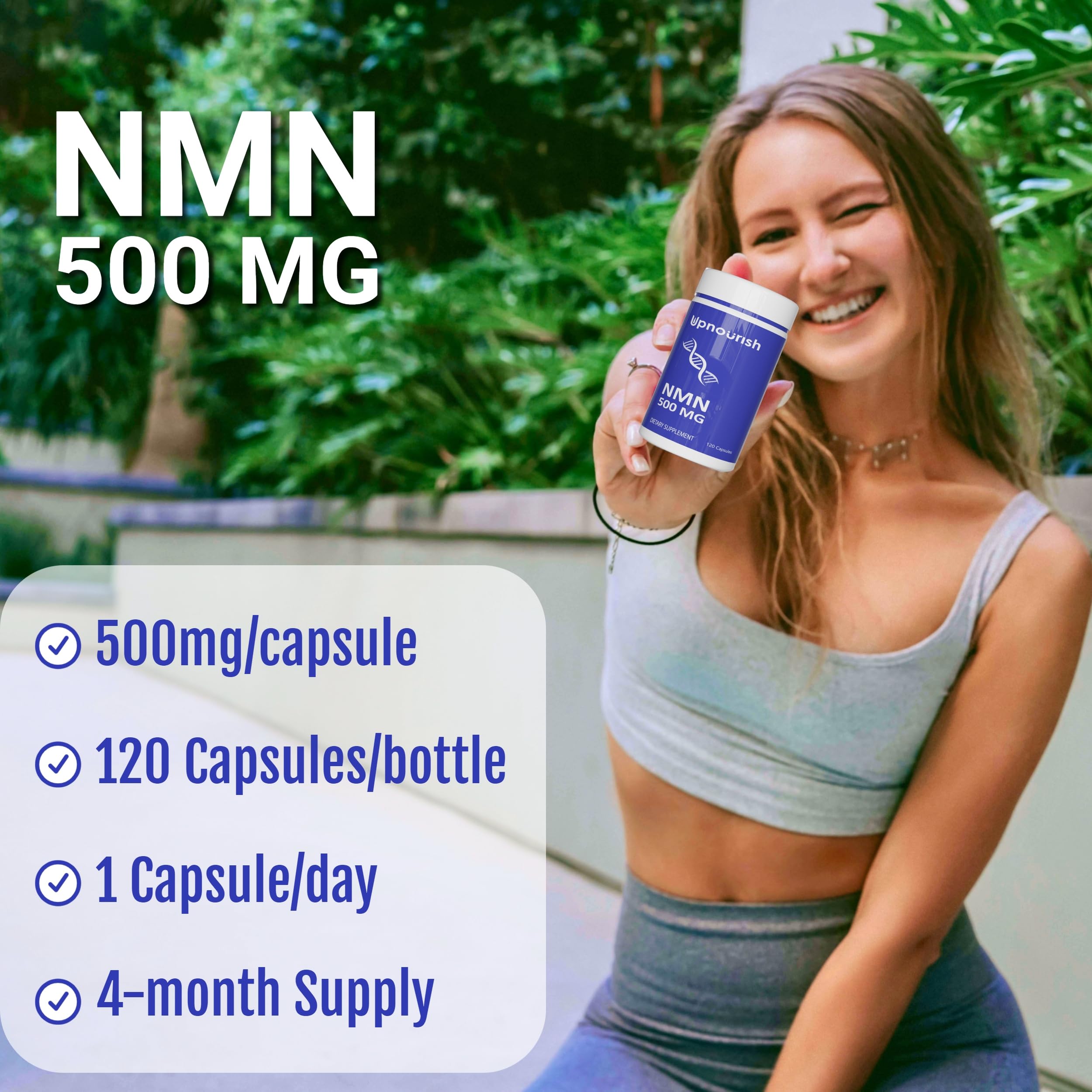 UpNourish NMN 500mg 120 Capsules - Beta Nicotinamide Mononucleotide NAD Supplement - Nicotinamide Riboside Alternative for Women & Men UpNourishAu supplements