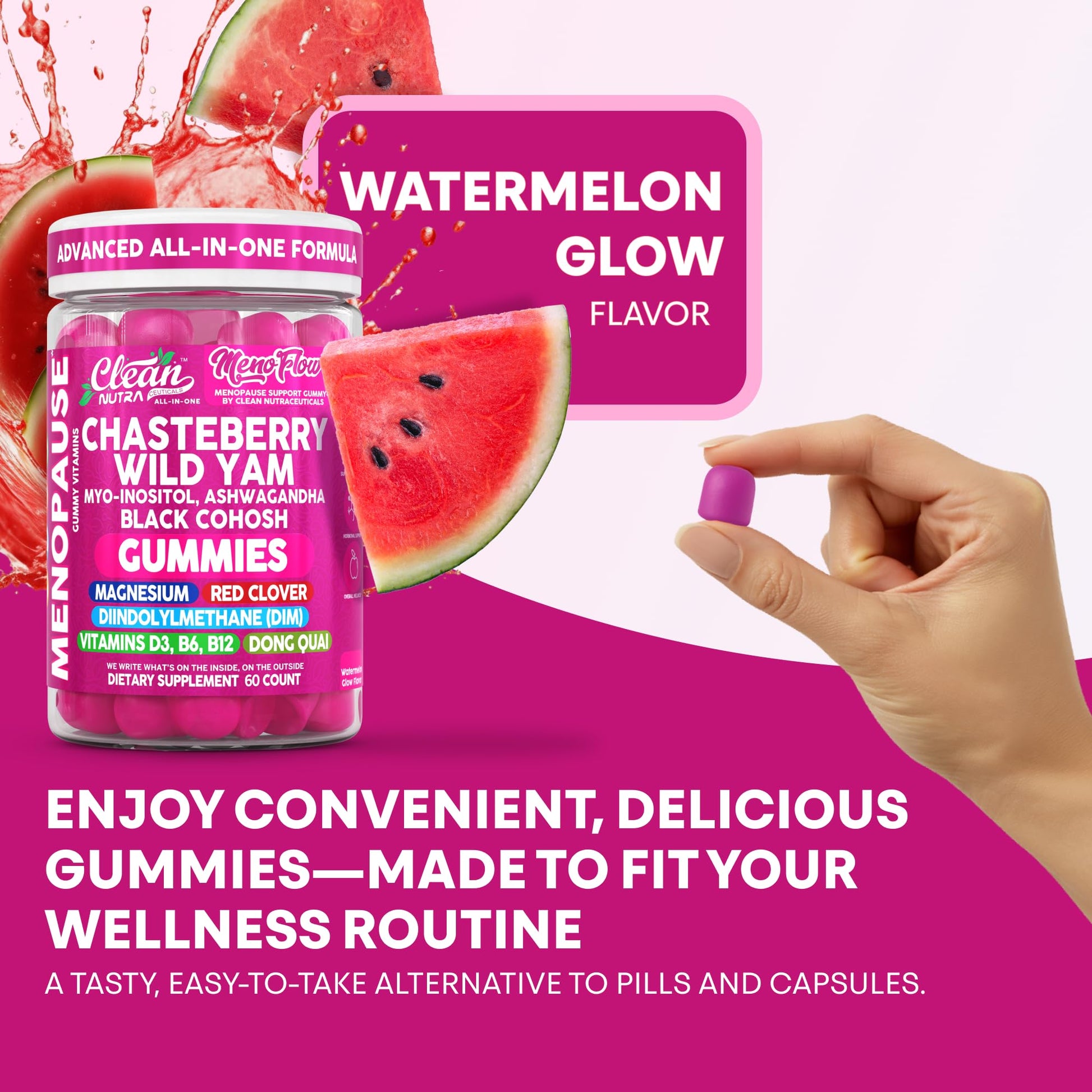 Clean Nutra Menopause Supplements for Women Chastberry Wild Yam Gummies Inositol Black Cohosh Magnesium Red Clover DIM Supplement B6 Magnesium Glycinate Glycine Vitex Hormone Balance Gummy Vitamins Clean NutraceuticalsAu supplements