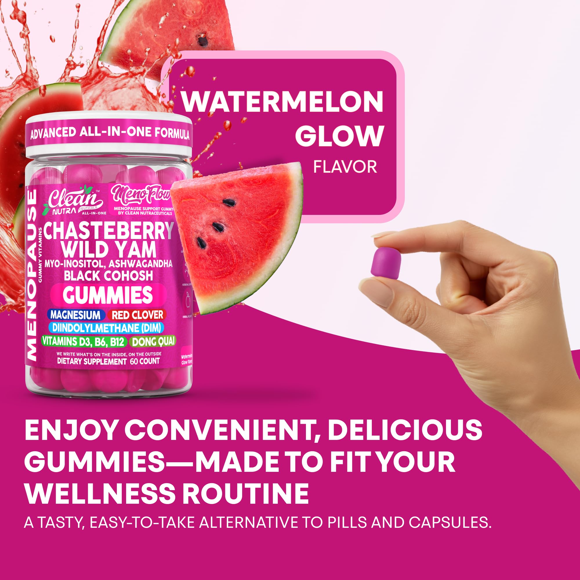 Clean Nutra Menopause Supplements for Women Chastberry Wild Yam Gummies Inositol Black Cohosh Magnesium Red Clover DIM Supplement B6 Magnesium Glycinate Glycine Vitex Hormone Balance Gummy Vitamins Clean NutraceuticalsAu supplements