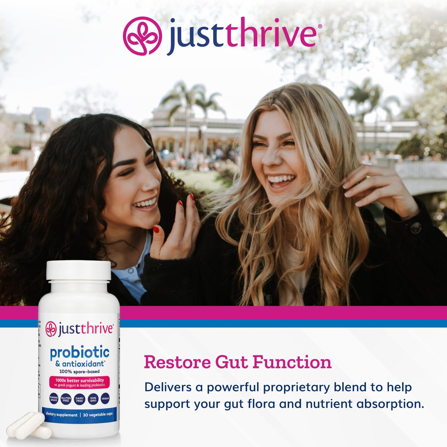 Just Thrive Probiotic & Antioxidant Supplement - 100% Spore-Based Digestive and Immune Support - Gluten Free, 30 Caps Just ThriveUS supplements