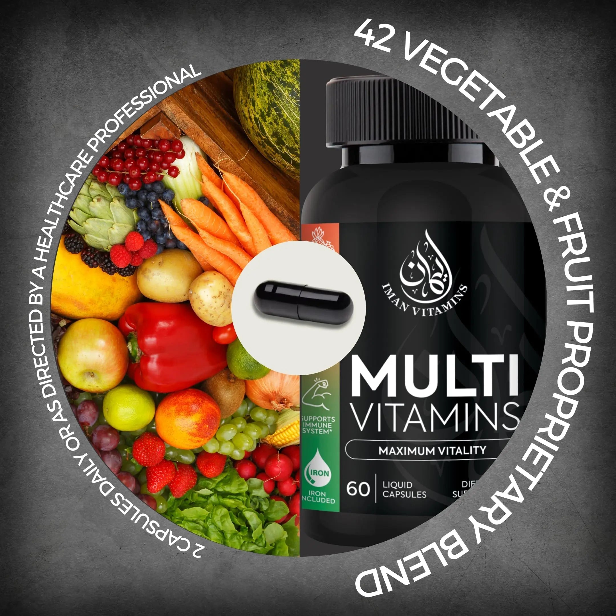 Iman Vitamins Halal Complete Multivitamin Capsules for Adults Men & Women | 42 Fruit & Vegetable Blend Iman VitaminsAu supplements