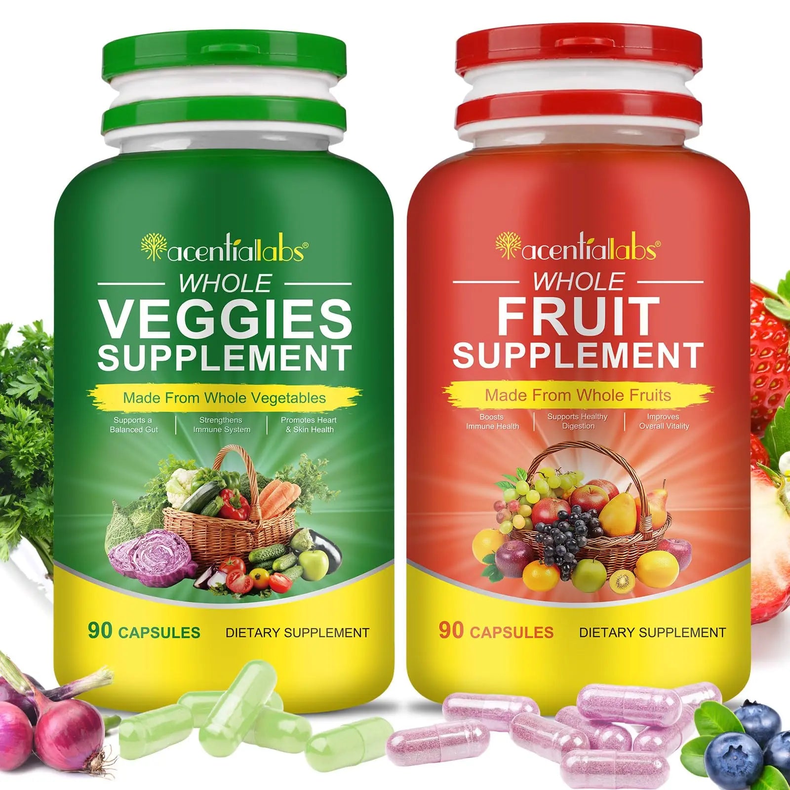 Fruit & Veggies Capsules | Daily Fruit & Vegetable Blend | 2 Bottles – 180 Vegetarian Capsules | Plant-Based Superfood Formula | Non-GMO, Gluten Free GenericAu supplements