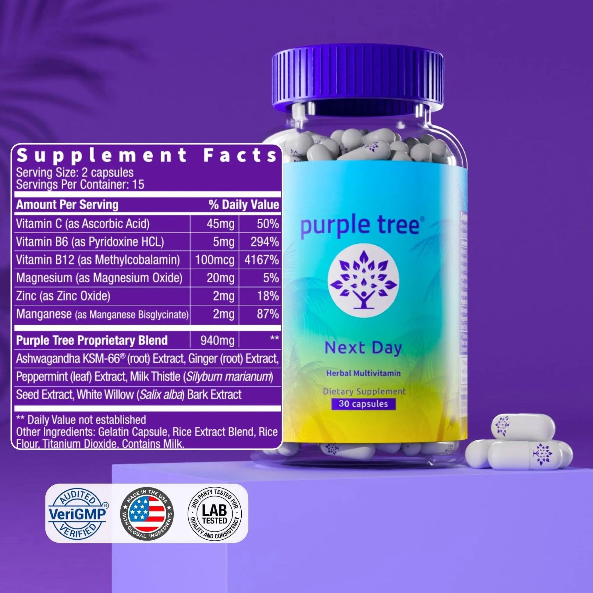 purple tree Next Day – Post-Drink Morning Wellness Supplement for Balance, Restore & Replenishment | Ashwagandha KSM-66, Milk Thistle, Ginger purple treeAu supplements