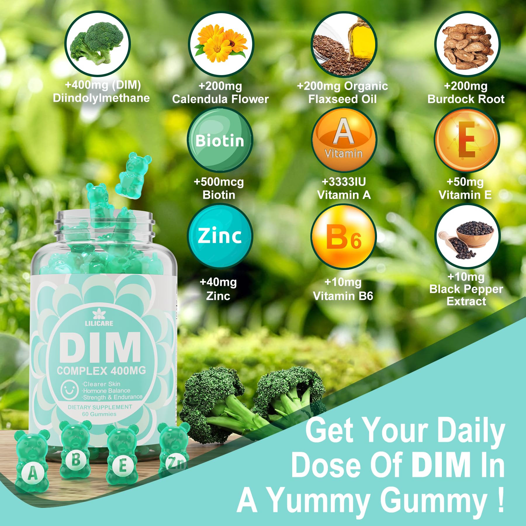 DIM Supplement Women 400mg, Estrogen Supplement for Women, Sugar Free DIM Gummies for Men & Women w/ Biotin, Flaxseed Oil, Burdock, Calendula, BioPerine for Hormone Balance, Menopause & Prostate 60Cts EnvyDealAu supplements