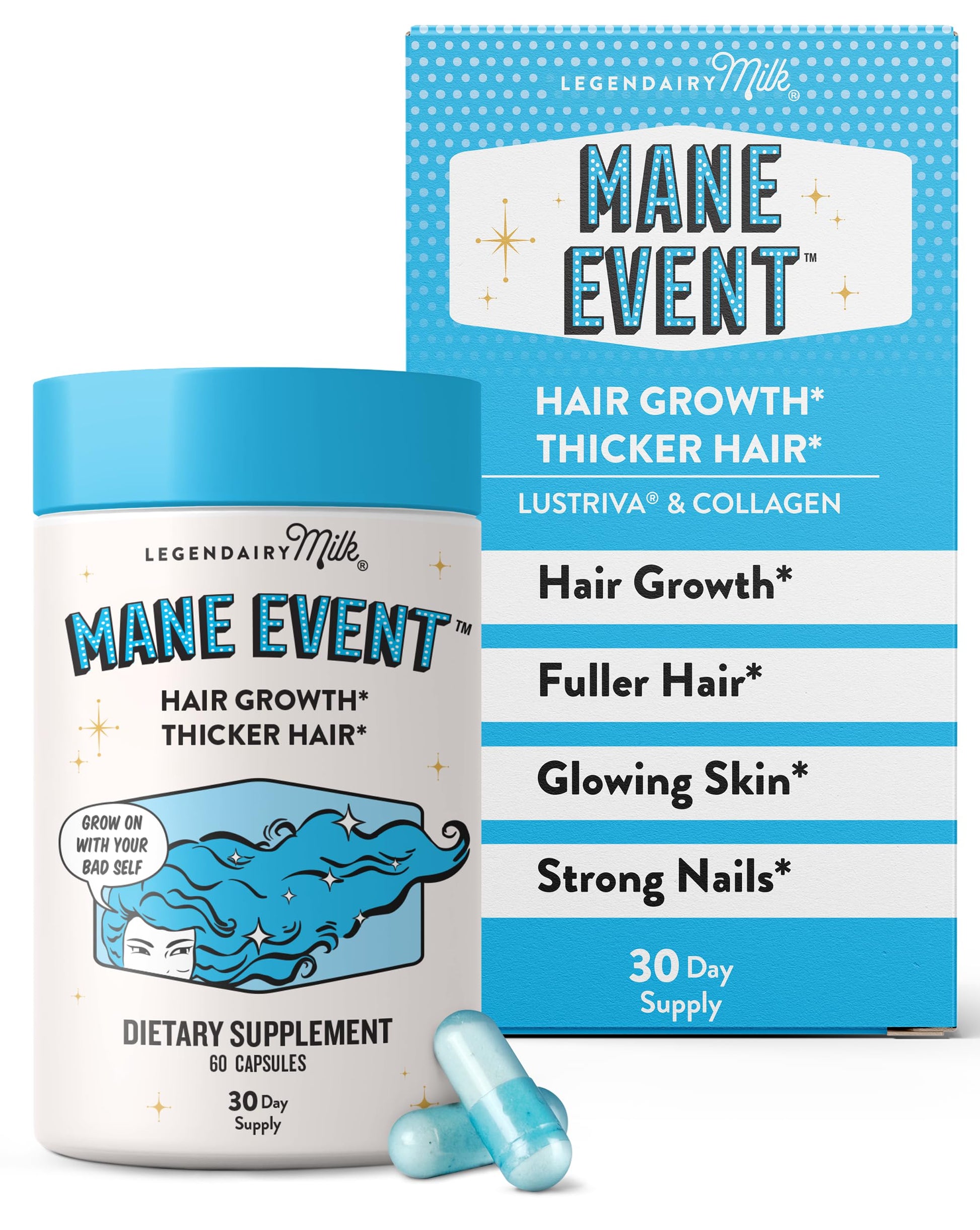 Legendairy Milk Hair Growth Vitamins for Women - Biotin for Hair Growth with Collagen & Lustriva, Hair Loss Products & Supplements for Thinning, Thicker, Fuller, Stronger Skin & Nails, Mane Event™ Legendairy MilkAu supplements