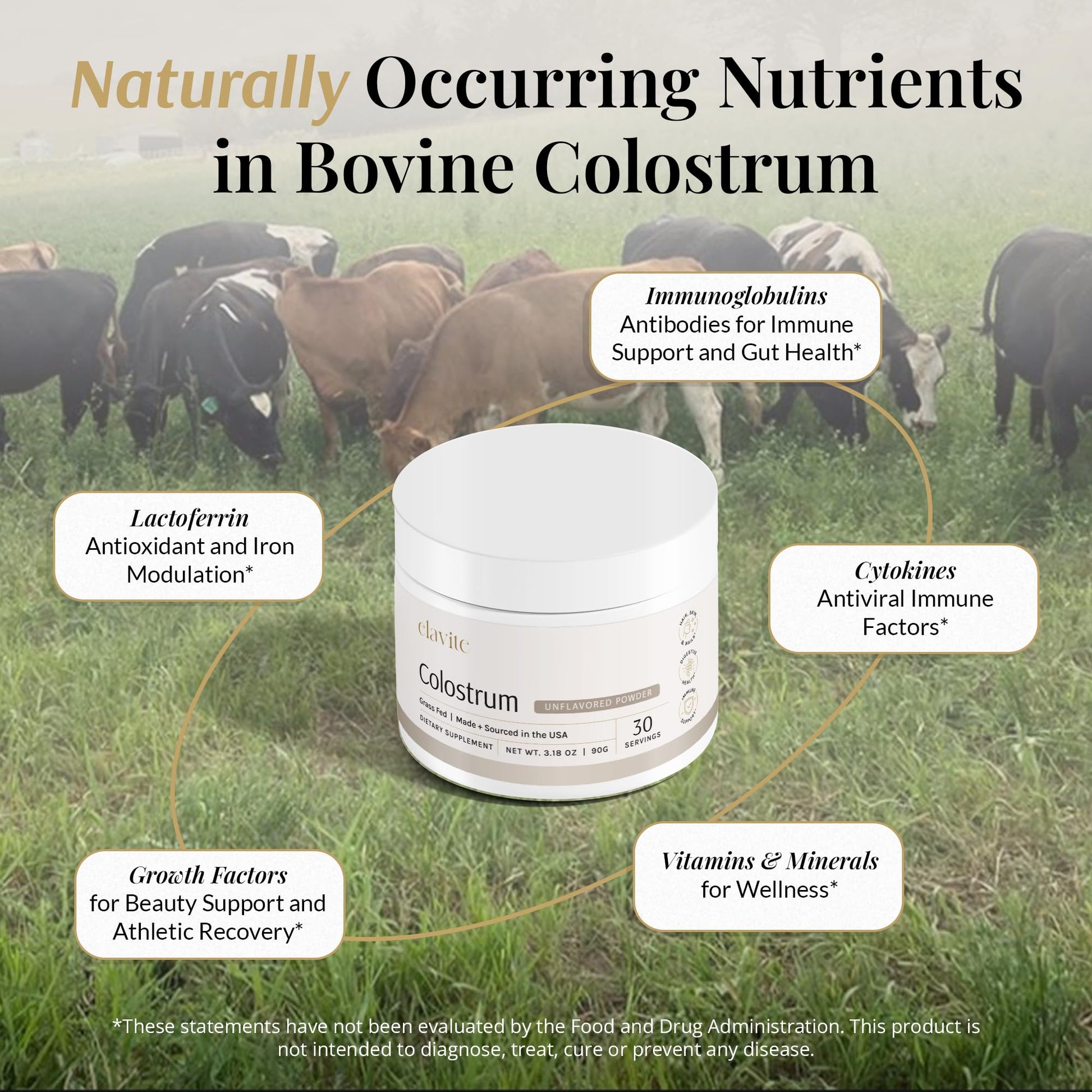 Elavite Bovine Colostrum Powder (Unflavored) Grass Fed Colostrum Supplement for Gut Health, Immune Support Healthy Hair, Skin & Nails - 30 Servings ElaviteAu supplements
