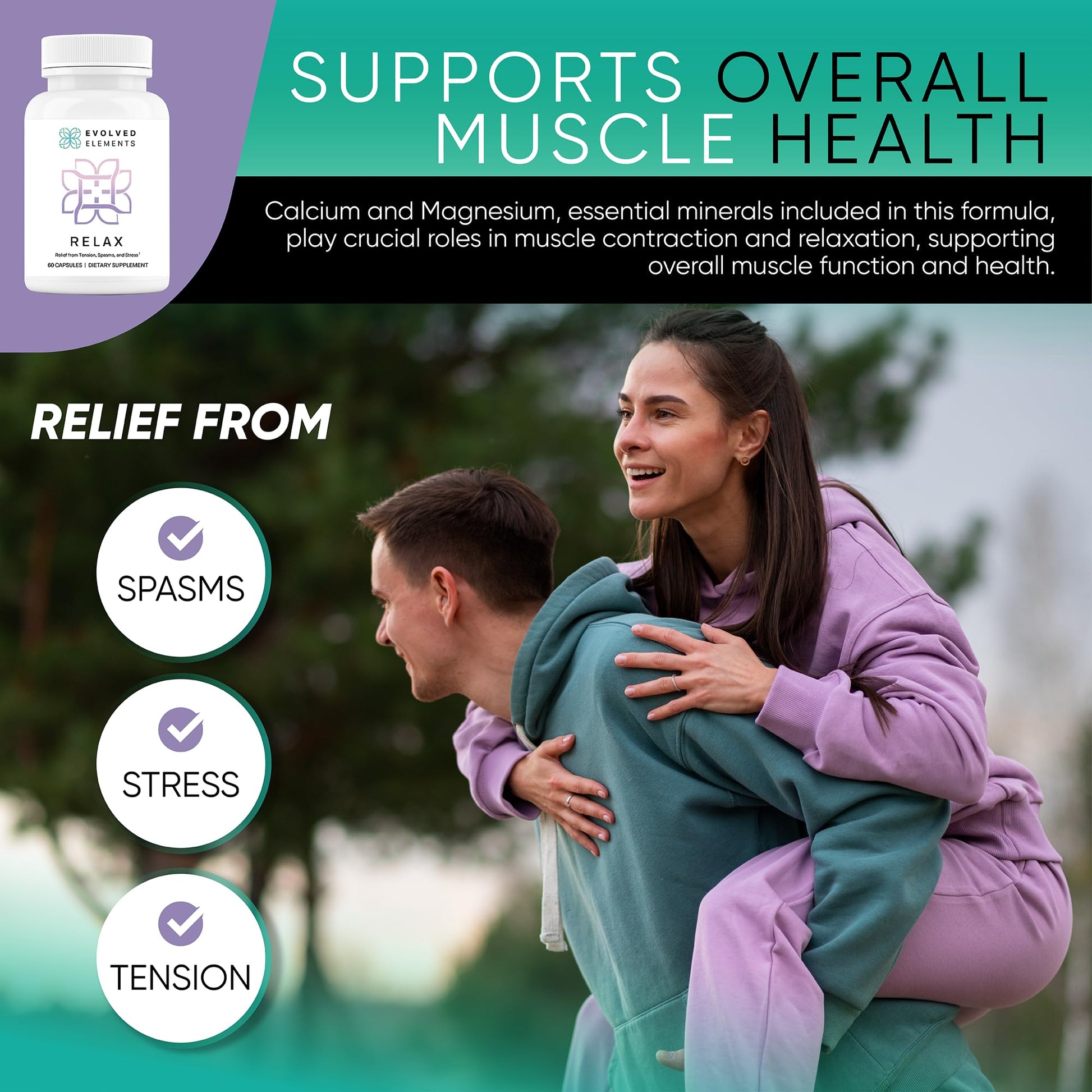 Evolved Elements All-Natural Muscle Relaxer | 60 Capsules | Spasm Relief with Magnesium, Passion Flower, and Valerian Root | Relieves Muscle Spasms, Tension, and Promotes Calmness Evolved ElementsAu supplements