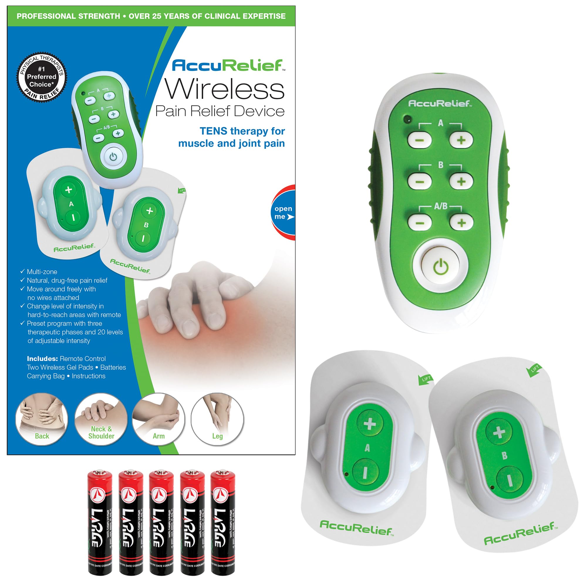 AccuRelief Wireless TENS Unit with Remote Control, TENS Pain Relief Device and Muscle Stimulator, for Back Pain, Neck Pain, Arm and Leg Pain AccuReliefAu supplements
