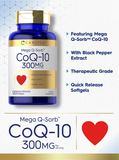 Carlyle CoQ10 300mg | 120 Softgels | Mega Q-Sorb Coenzyme Q-10 | with Black Pepper CarlyleUS supplements