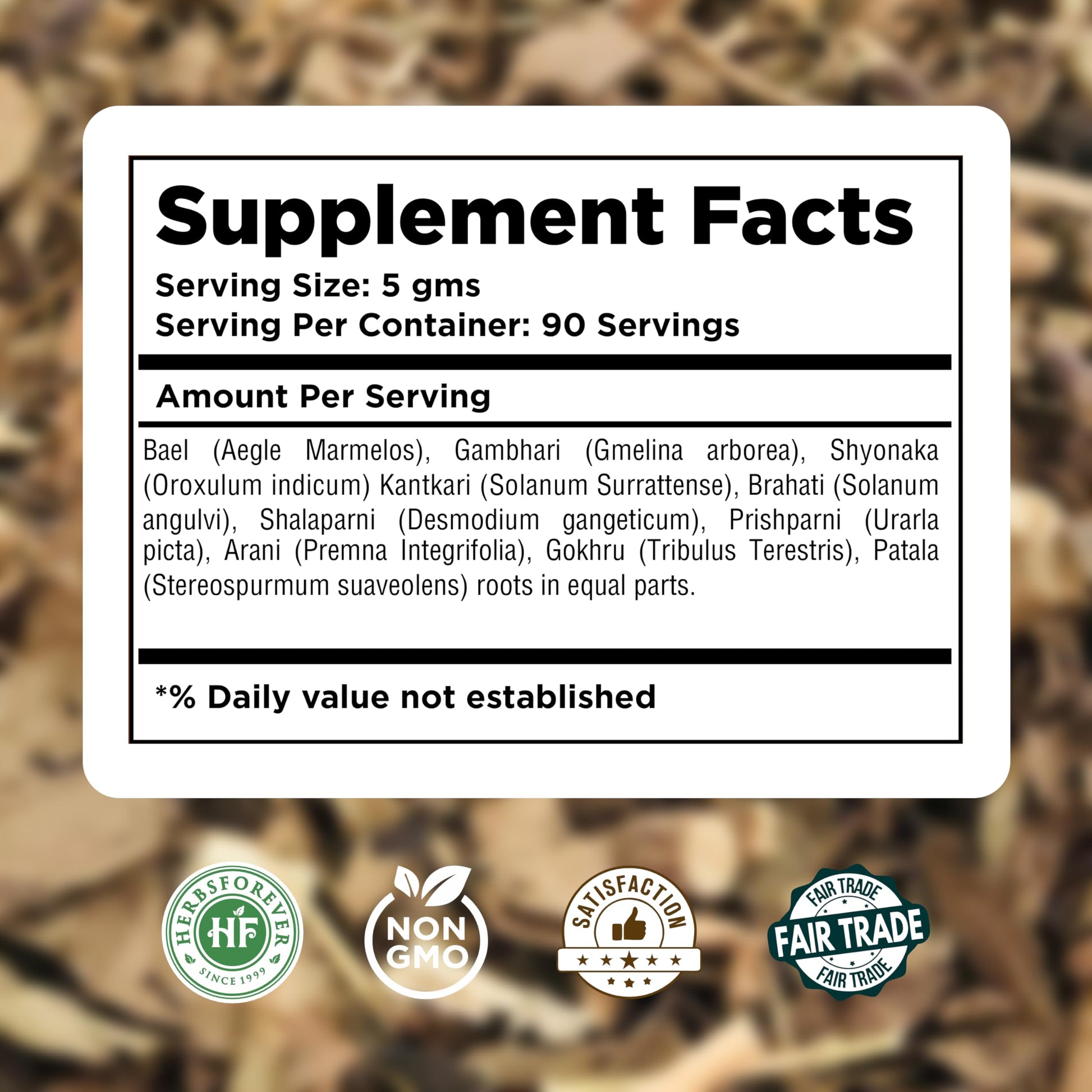 Herbsforever Dashmula Cut and Sifted (Coarse/Kawth) Herbs for Tea - Joint Comfort, Vata Calming, Female Postpartum Cycle & Wellness, Ten Authentic Ayurvedic Roots, Non GMO, Vegan 454g,1 lbs,Dashmool HerbsforeverAu supplements