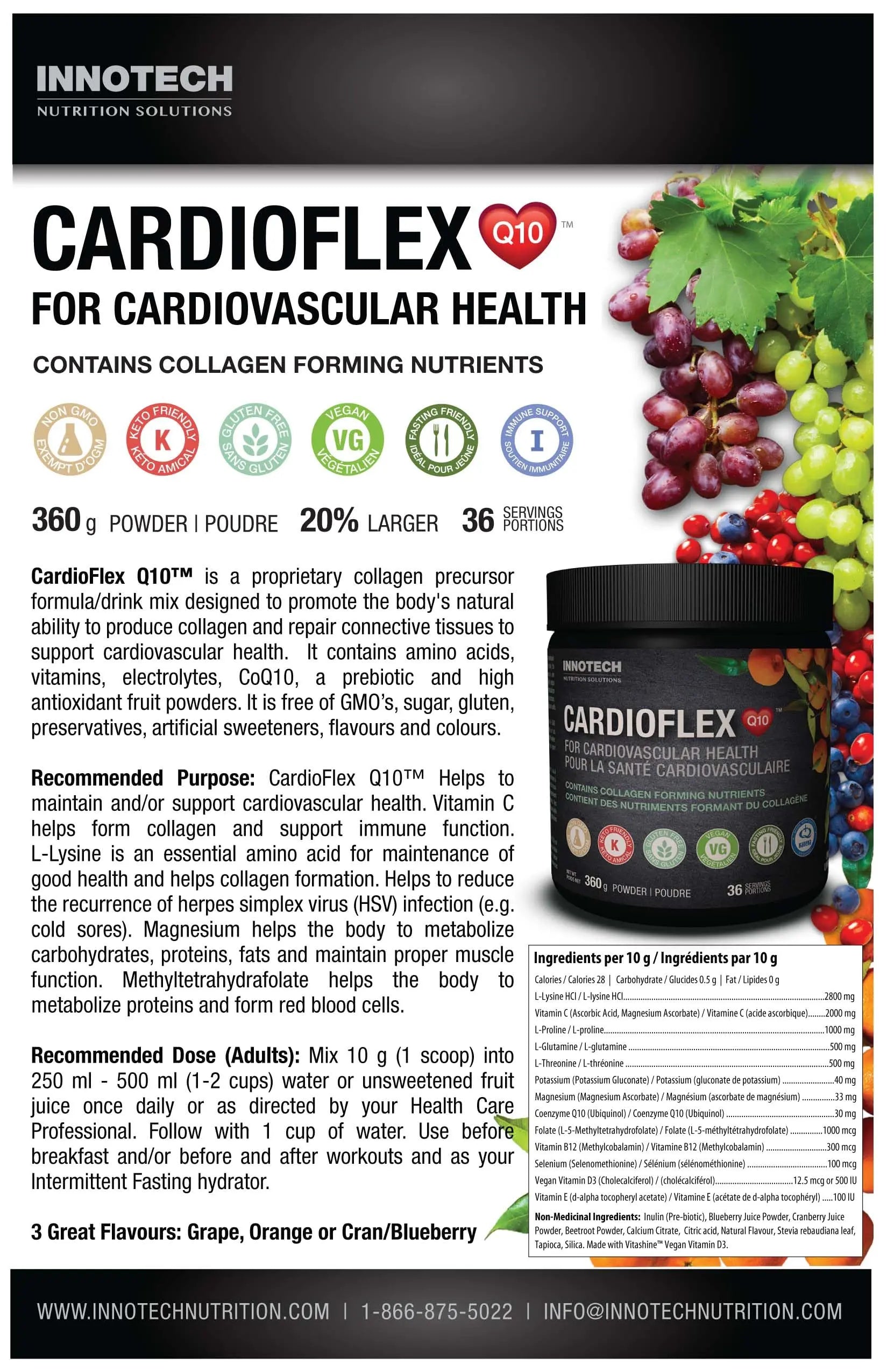 Innotech Nutrition CardioFlex Q10 Heart Health & Energy Support CoQ10 Amino Acids & Electrolytes Orange 360g Innotech Nutrition Solutionsnz supplements