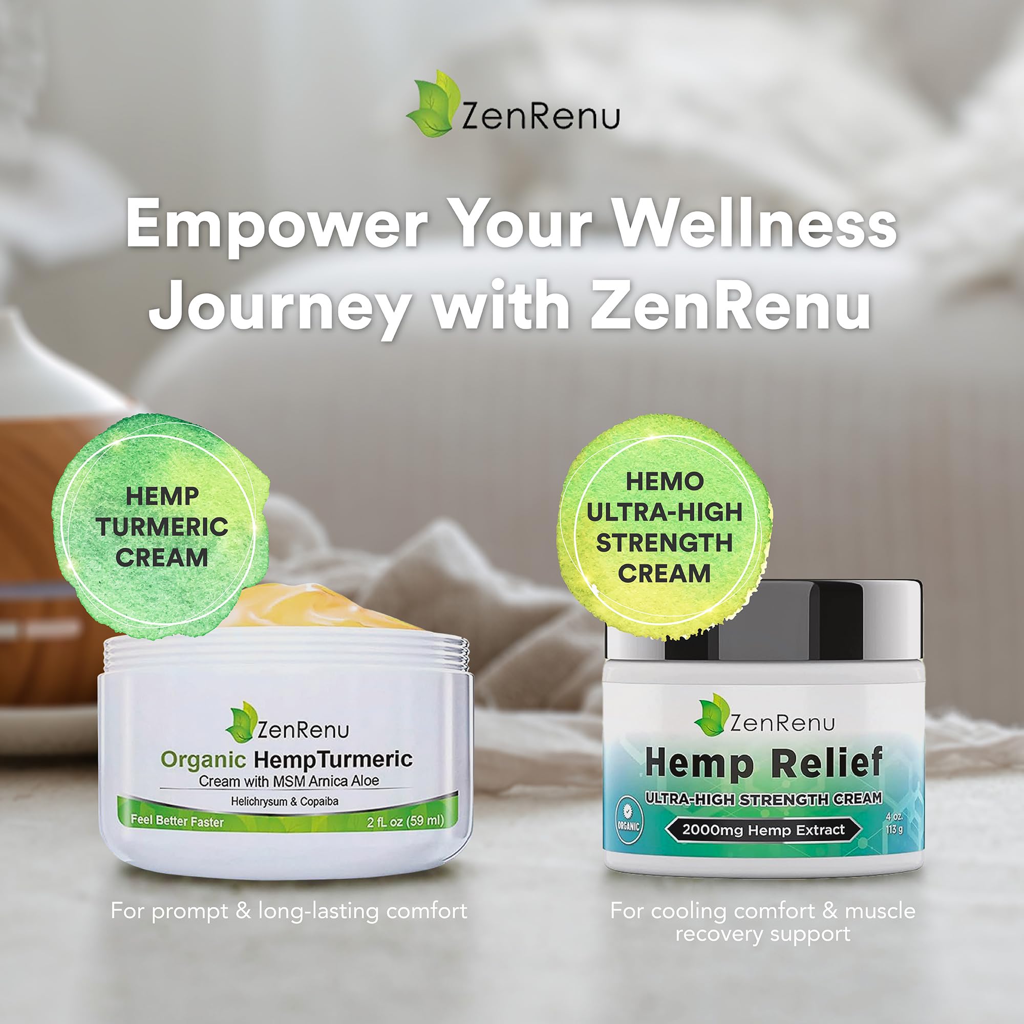 Zenrenu Hemp Joint & Muscle Relief Cream with Turmeric, Arnica, MSM, Hemp Oil & 7 Essential Oils - Non-Greasy & Soothing Formula for Back, Neck, Elbows, Knees, & Hip - ZenRenu, 2 oz ZenrenuAu supplements